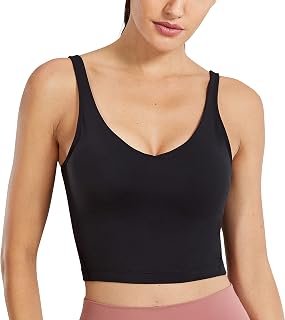 Women's Longline V Neck Sports Bra Wirefree Padded Yoga Bras Workout Crop Tank Tops