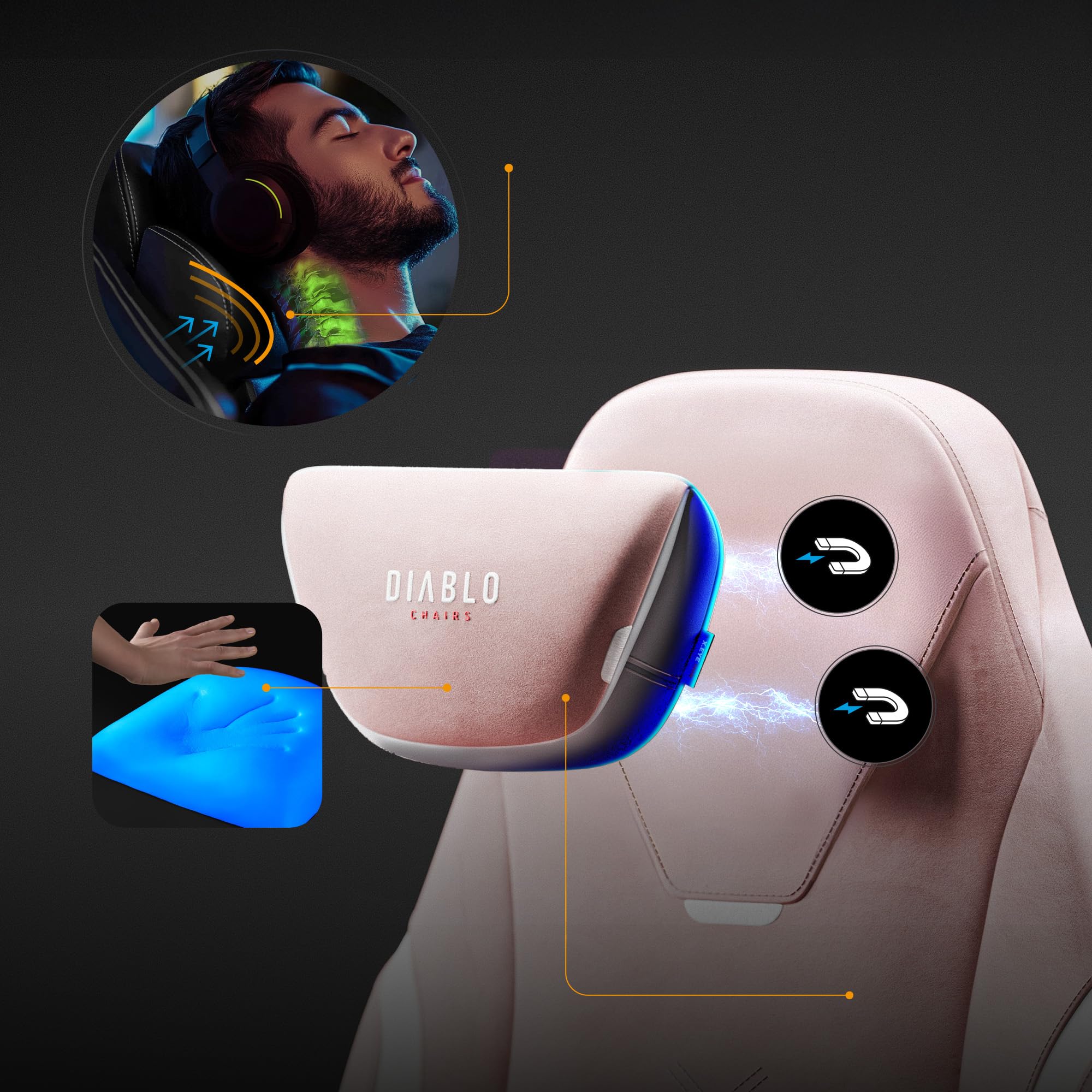Diablo X-Eye Prime Fotel Gamingowy Ergonomiczny z Chłodzącym Siedziskiem, Magnetycznym Zagłówkiem Memory, Podparciem Lędźwi ProSpine i Podłokietnikami 4D - 140 kg - Akira Pink