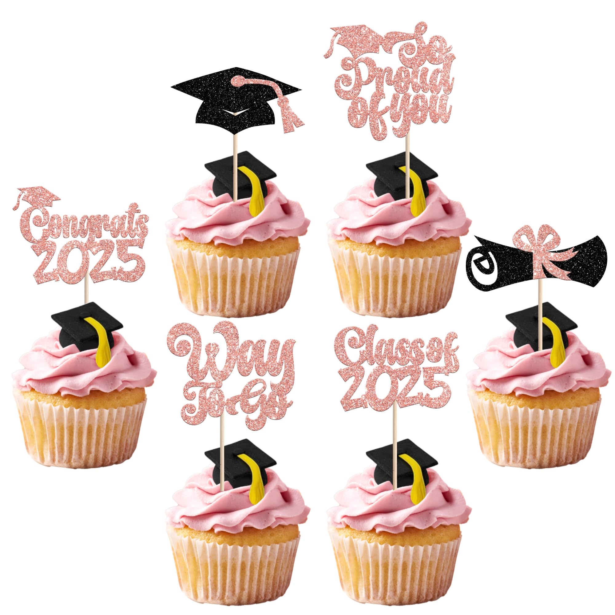 36 PCS Class of 2025 Graduation Cupcake Toppers Glitter Diploma Congrats 2025 Grad Cap Cupcake Picks So Proud of You cake Decorations for 2025