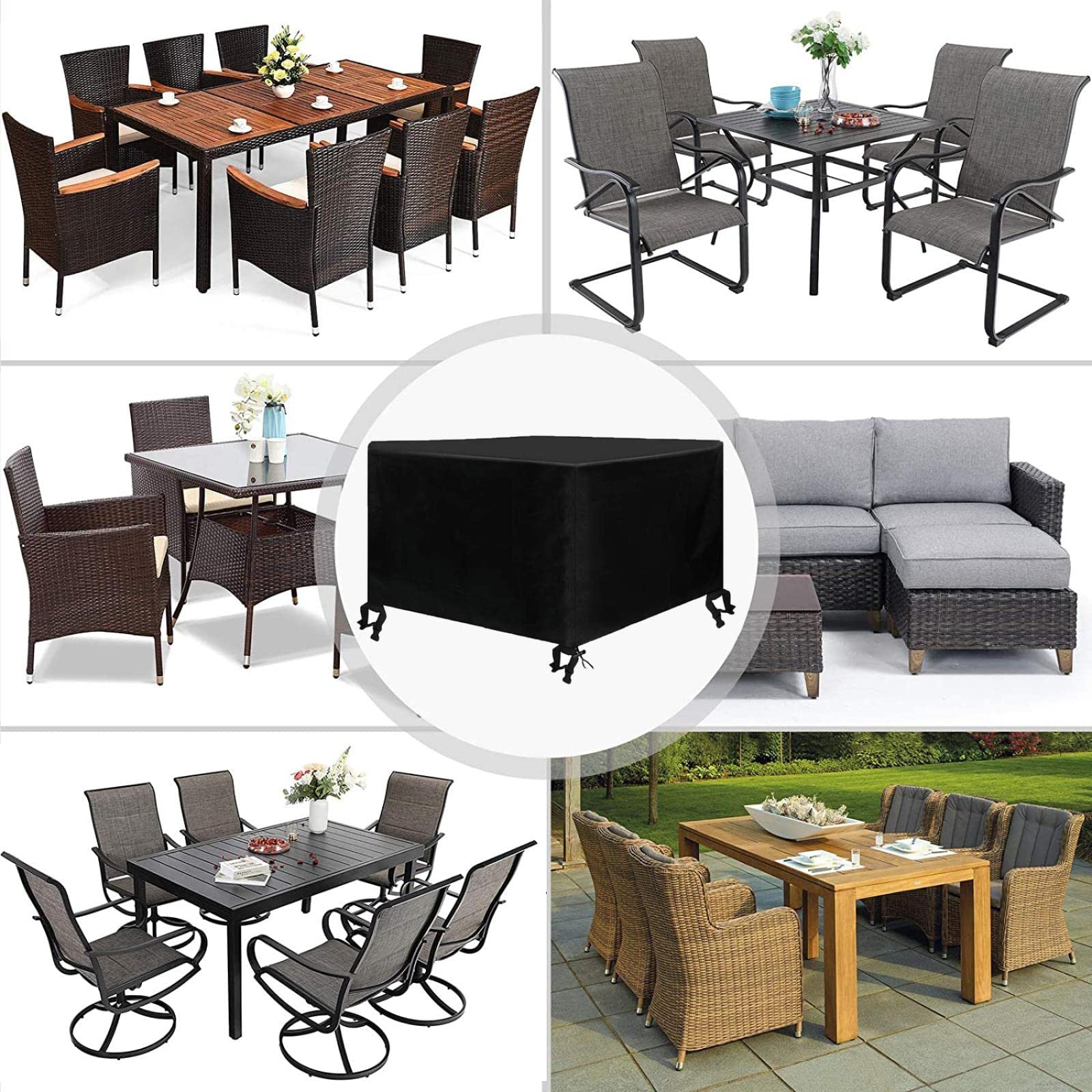 Pokrowce na meble ogrodowe 260 x 200 x 90 cm prostokątny/kwadratowy pokrowiec na stół na patio, wodoodporny, odporny na promieniowanie UV, ulepszony odporny na rozdarcie tkanina Oxford 420D,