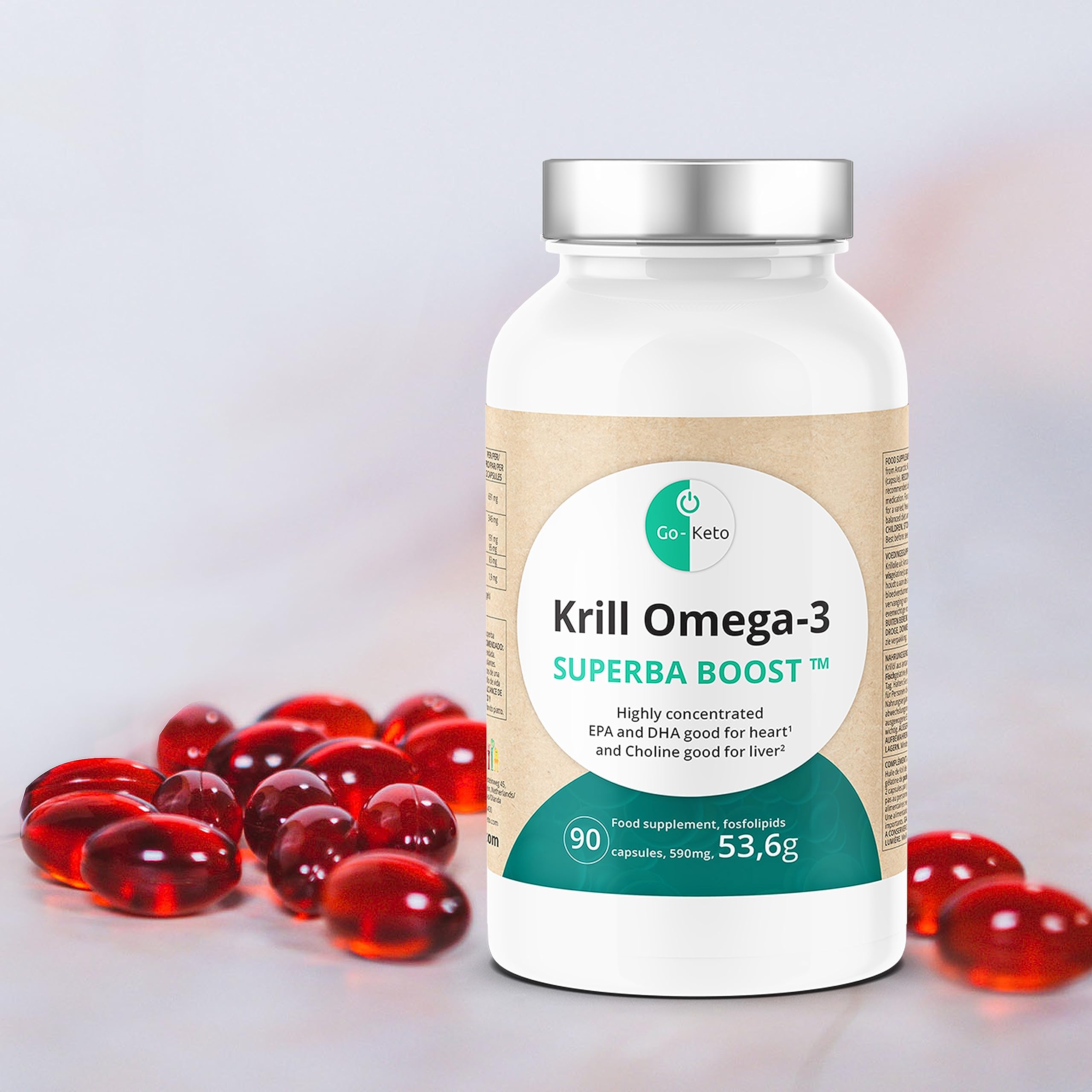 Go-Keto Krill Oil Omega 3 SUPERBA BOOST® | 90 capsules de 596 mg d'huile de krill premium | concentration très élevée d'EPA et de DHA, avec choline | Fabriqué en Allemagne | certifié MSC