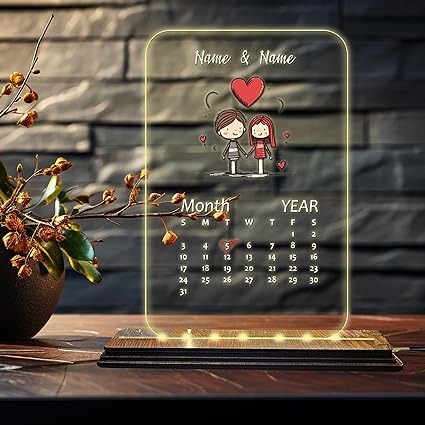 Brown Cloud Customised Acrylic Printed Anniversary LED Table Lamp/Plaque Personalised with Name, Anniversary Decoration/Gift For Family & Friend (USB ACRY ANN PRN WW 02)(S4)