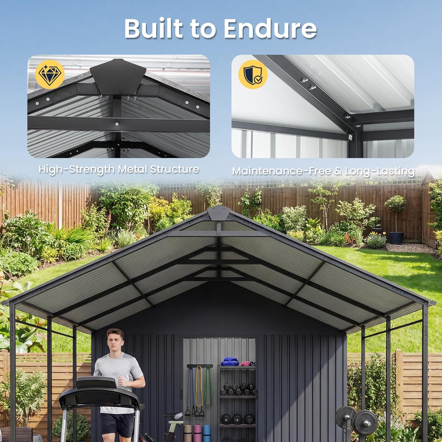 12x25 Metal Carport, 12x20 FT Car Port with 12x5 FT Storage Shed, Heavy Duty Galvanized Steel Waterproof Snow Load Resistant Outdoor Garage Car Shelter for Car, Truck, Boat, Garden Tools, Grey