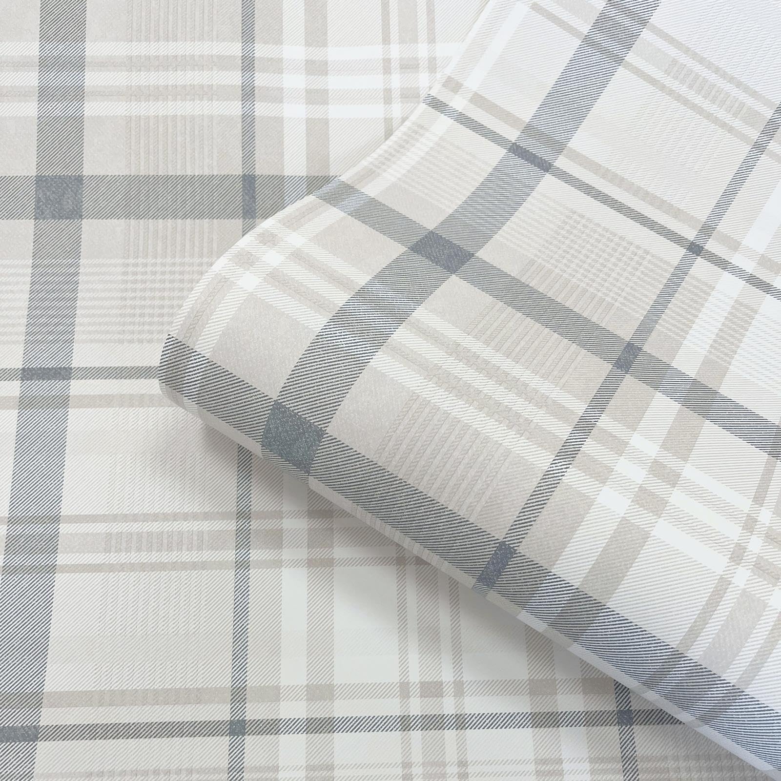 Navy Check Wallpaper Tartan Country Style Feature Wall Lounge Bedroom Hallway