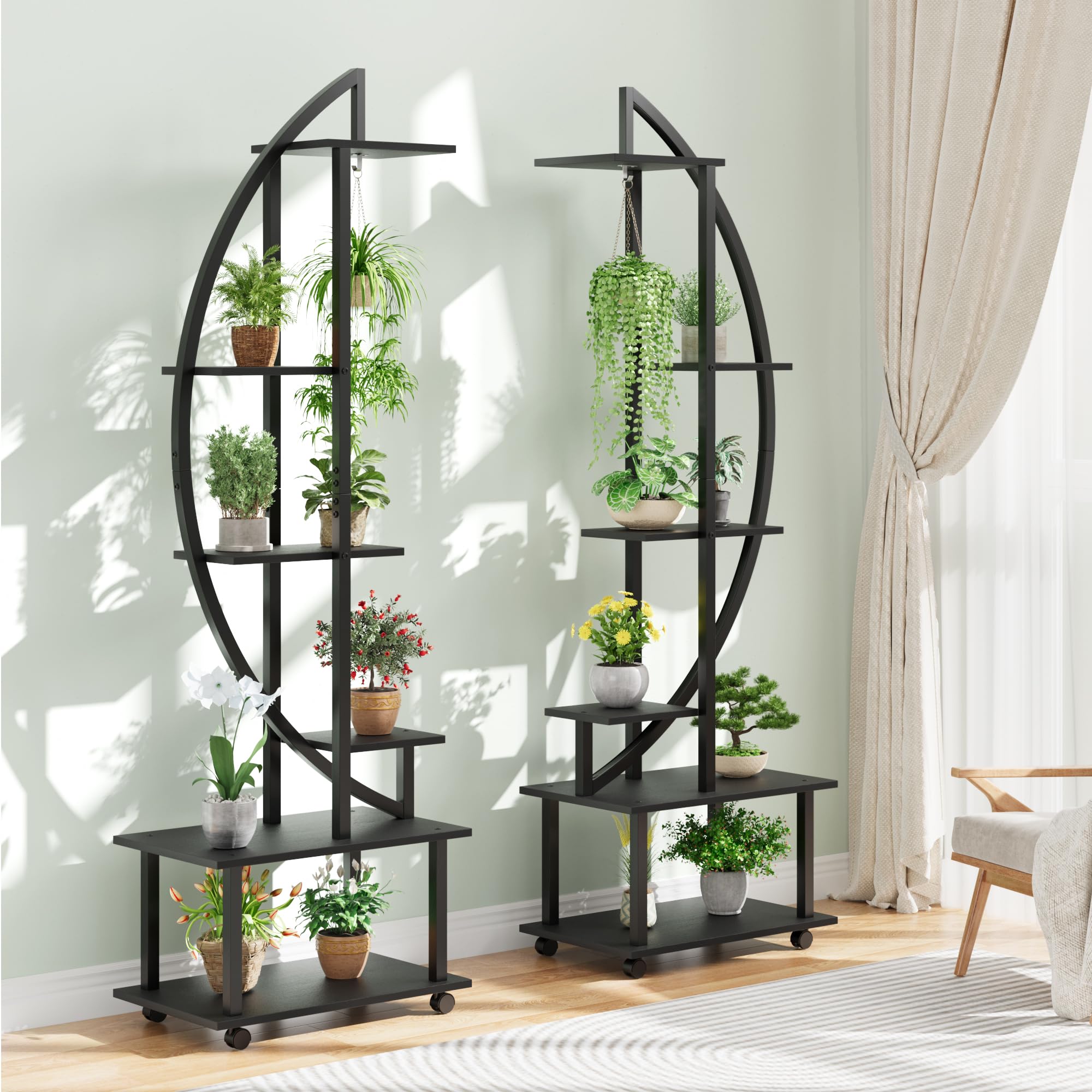 Lot 2 supports plantes demi-lune 6 niveaux 175,8cm noir