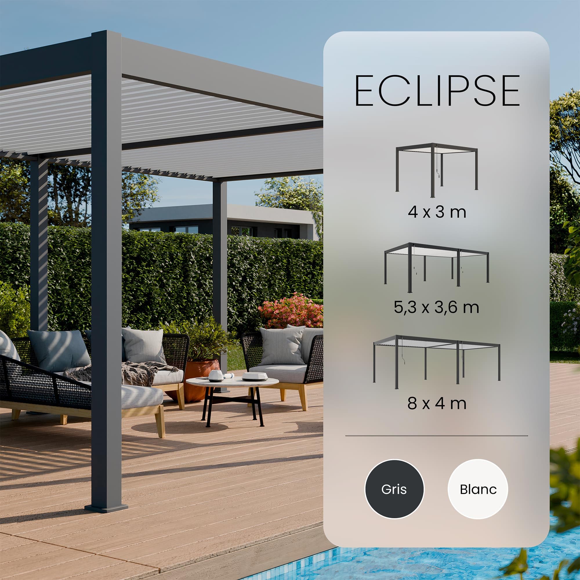 Direct ABRIS Pergola Bioclimatique Aluminium Autoportée 12m² - 3x4m Deux Stores Inclus - Anthracite - 25 Lames en Aluminium Inclinable à 120° - Tonnelle