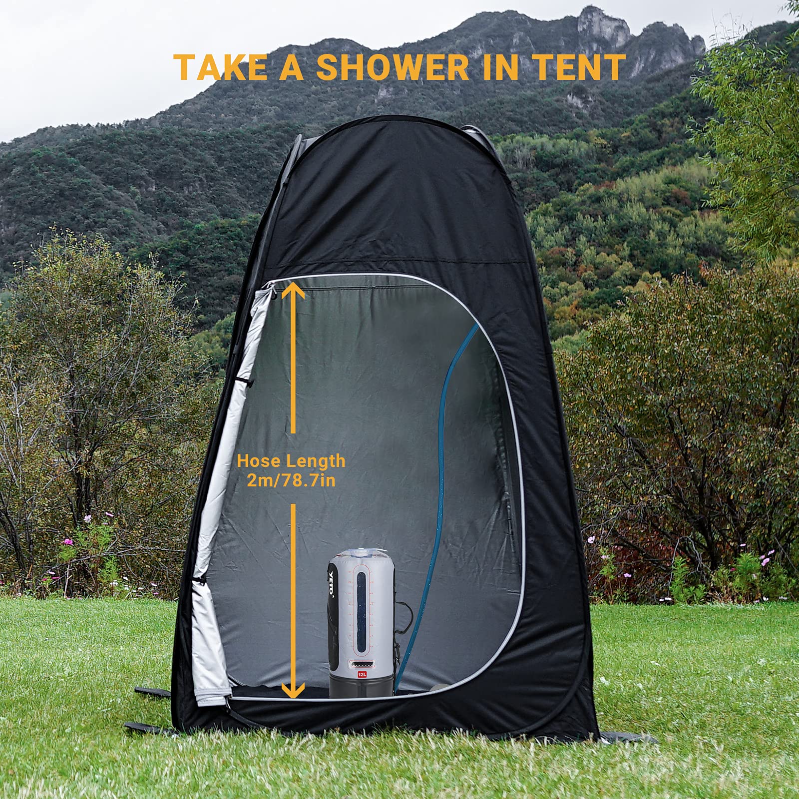 YETO Douche de camping portable de 12 L pour camping, douche solaire avec pompe à pied à pression et buse pratique, sac de douche de camping, gris, 12 l
