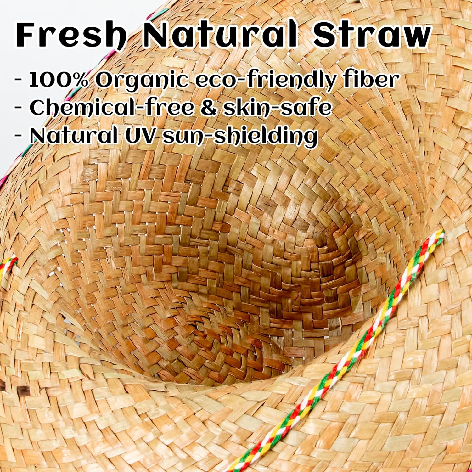 DUNCHATY Mexican Sombrero Hat Adults – Authentic Straw Sombrero with Serape Trim for Cinco de Mayo Fiesta