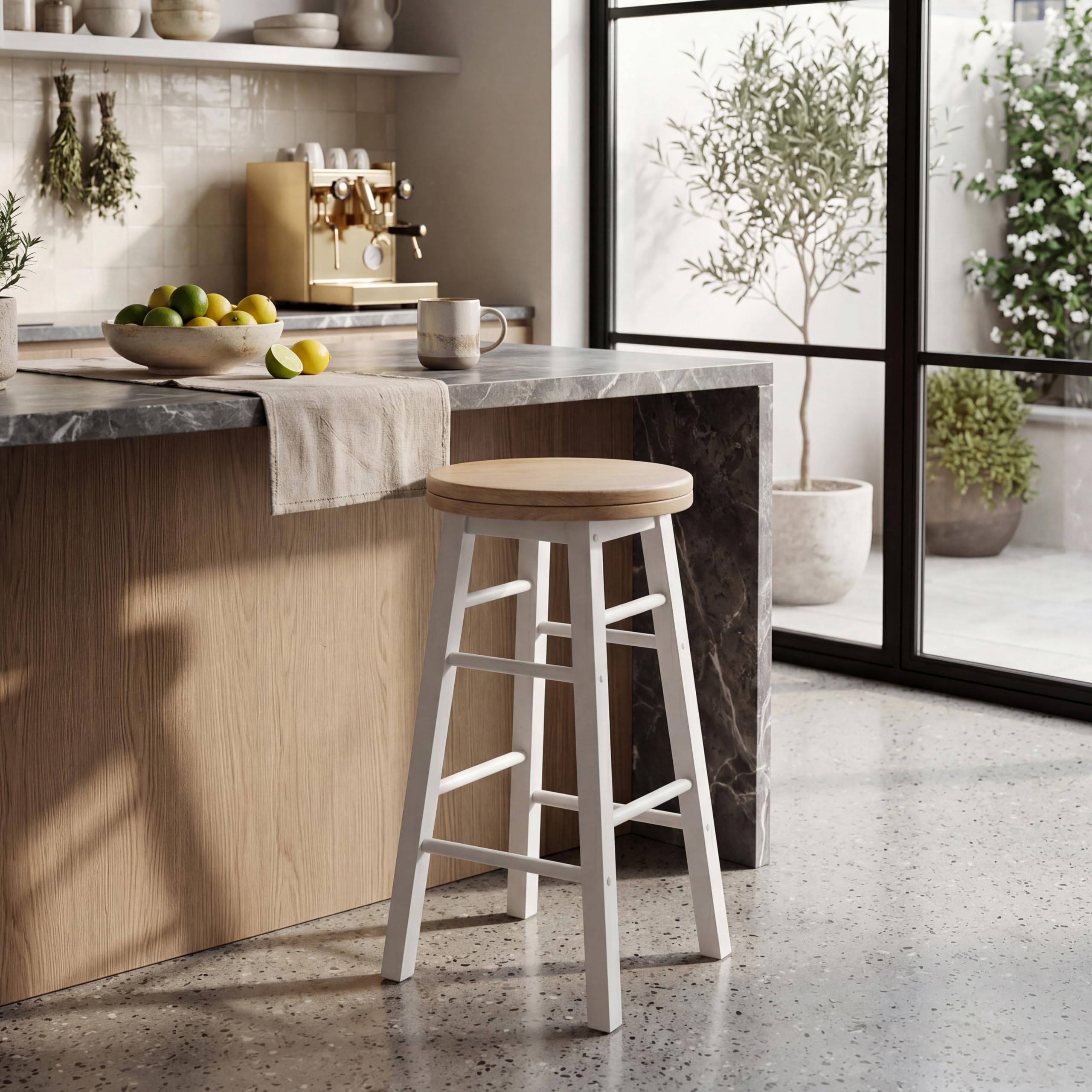 Chef Vida Modern Breakfast Bar Stool, 360 Swivel Kitchen Counter Home Bar Seat, Solid Wood (1, White)