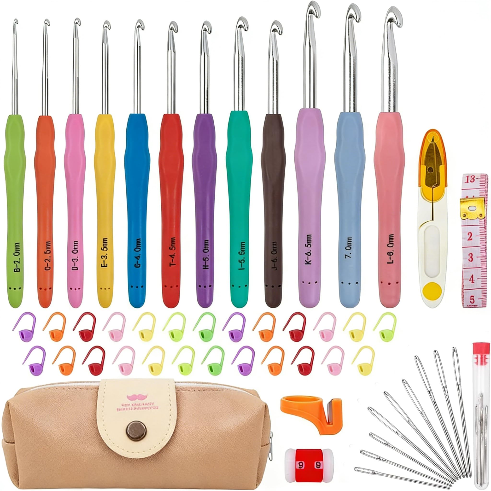 – Crochet Hooks Set 51 Pack Knitting Kit, 12 Sizes Crochet Hooks, Crochet Kits for Beginners Adults, Aluminum Crochet Needles with Crochet Hook Case Ergonomic Grip for Arthritic Hands Crochet Gifts