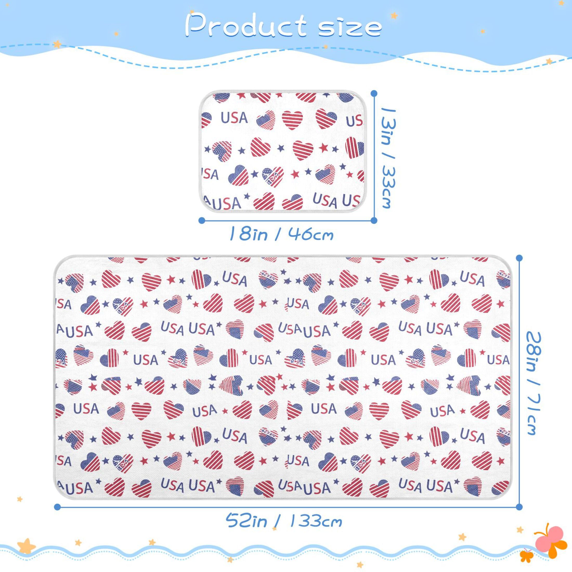 Takiito Patriotic Heart Baby Cooling Mattress Pad, Soft & Breathable Cooling Mat Keep Baby Cool in Summer 28x52 in, Nursery Essential