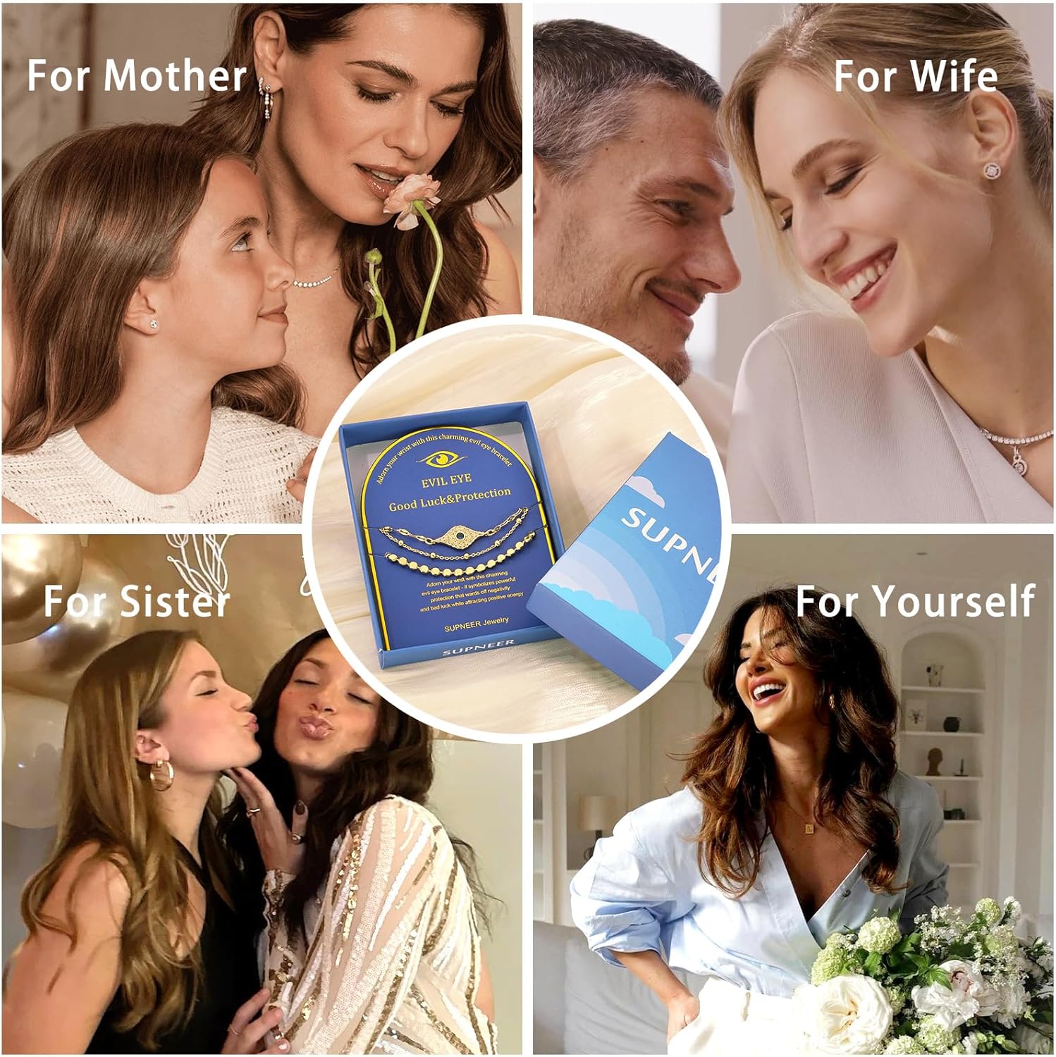 18K Gold Evil Eye Bracelets for Women 5A Cubic Zirconia Eye Adjustable Link Bracelets Protection Jewelry Gift with Card for Mother's Day Christmas - Image 6