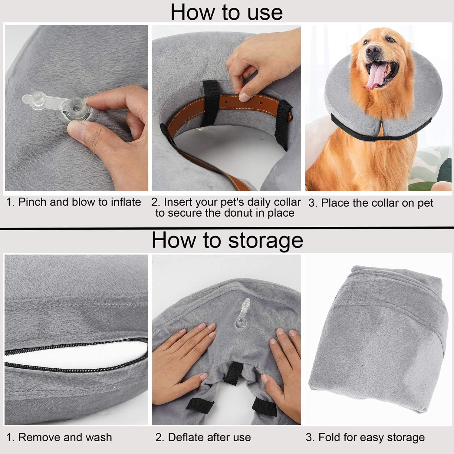 WANTRYAPET Protective Inflatable Collar, Inflatable Comfy Cone for Dogs and Cats, Soft Dog Cone After Surgery Pet Recovery Collar Prevent Dogs from Biting & Scratching