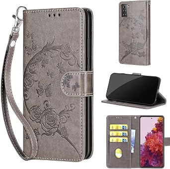 Wallet Case for Samsung Galaxy S21 5G, Gray Flower