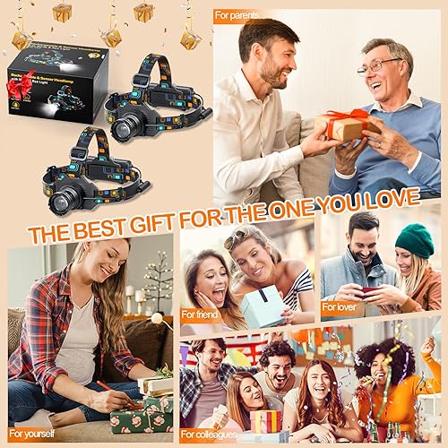 Miniatura 7 de Linterna frontal recargable, 2 piezas de lámpara LED brillante con luz blanca y roja, sensor de movimiento de 90° ajustable con zoom de 90°, 6