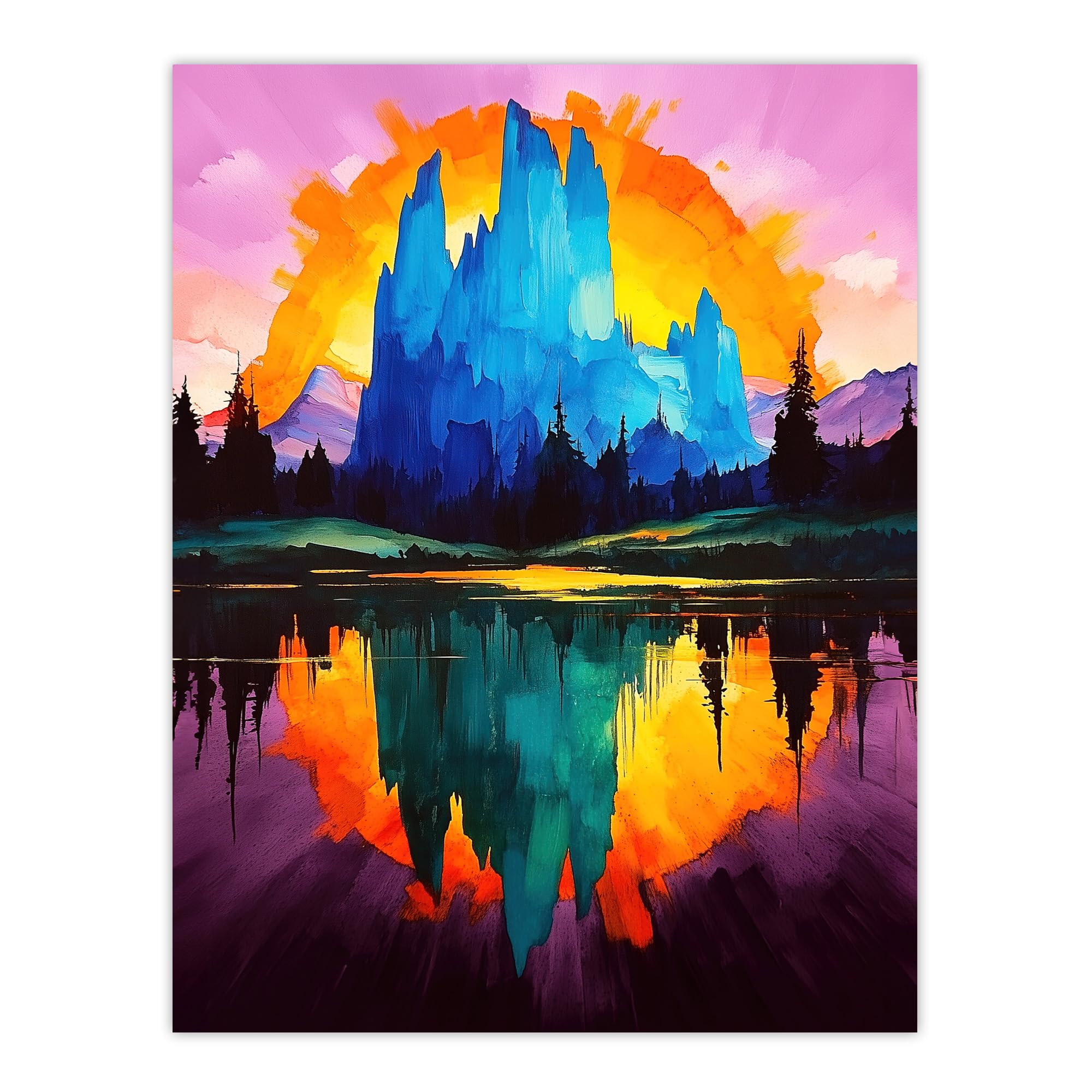 Artery8 Mount Fitz Roy Sunset Colourful Abstract Landscape Living Room Large Wall Art Poster Print Thick Paper 18X24 Inch