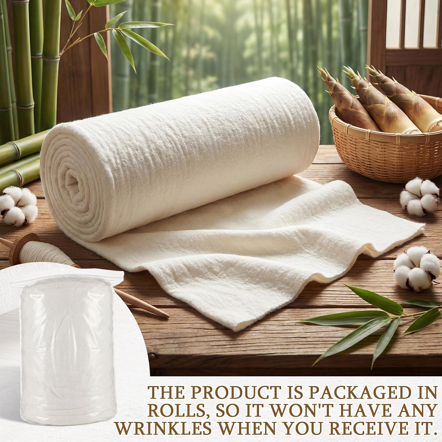 Gilprop 90" x 9 Yards Bamboo Quilt Batting Roll Natural Bamboo, Batting for Quilting Eedle Punched with Scrim, Soft Breathable Quilt Filling for Making Sewing DIY Craft Business Use