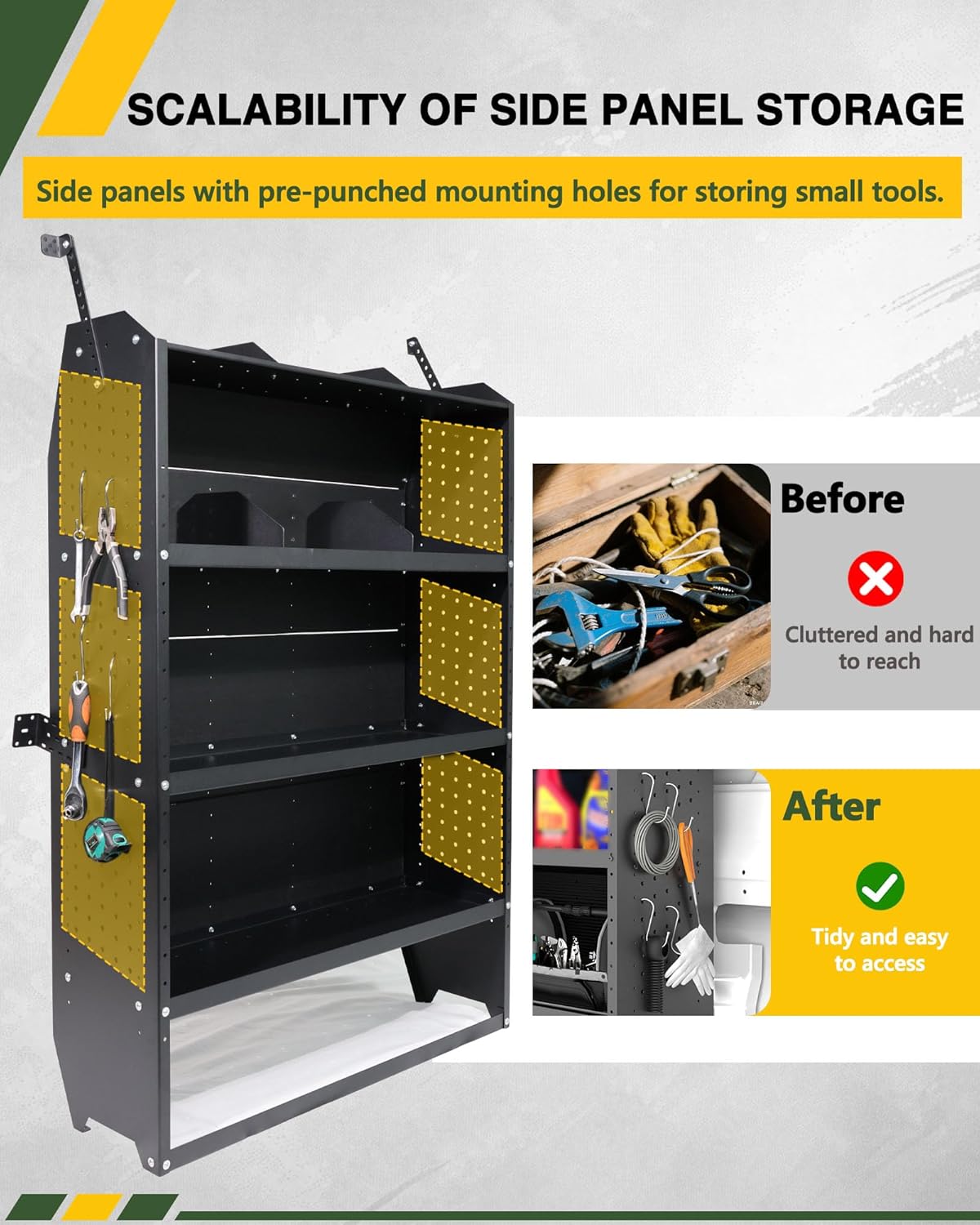 42" W x 60" H x 13" D Cargo Van Shelving Storage System Fit for Ford Transit, Ram Promaster, Nissan NV, Mercedes-Benz Sprinter Medium/High Roof