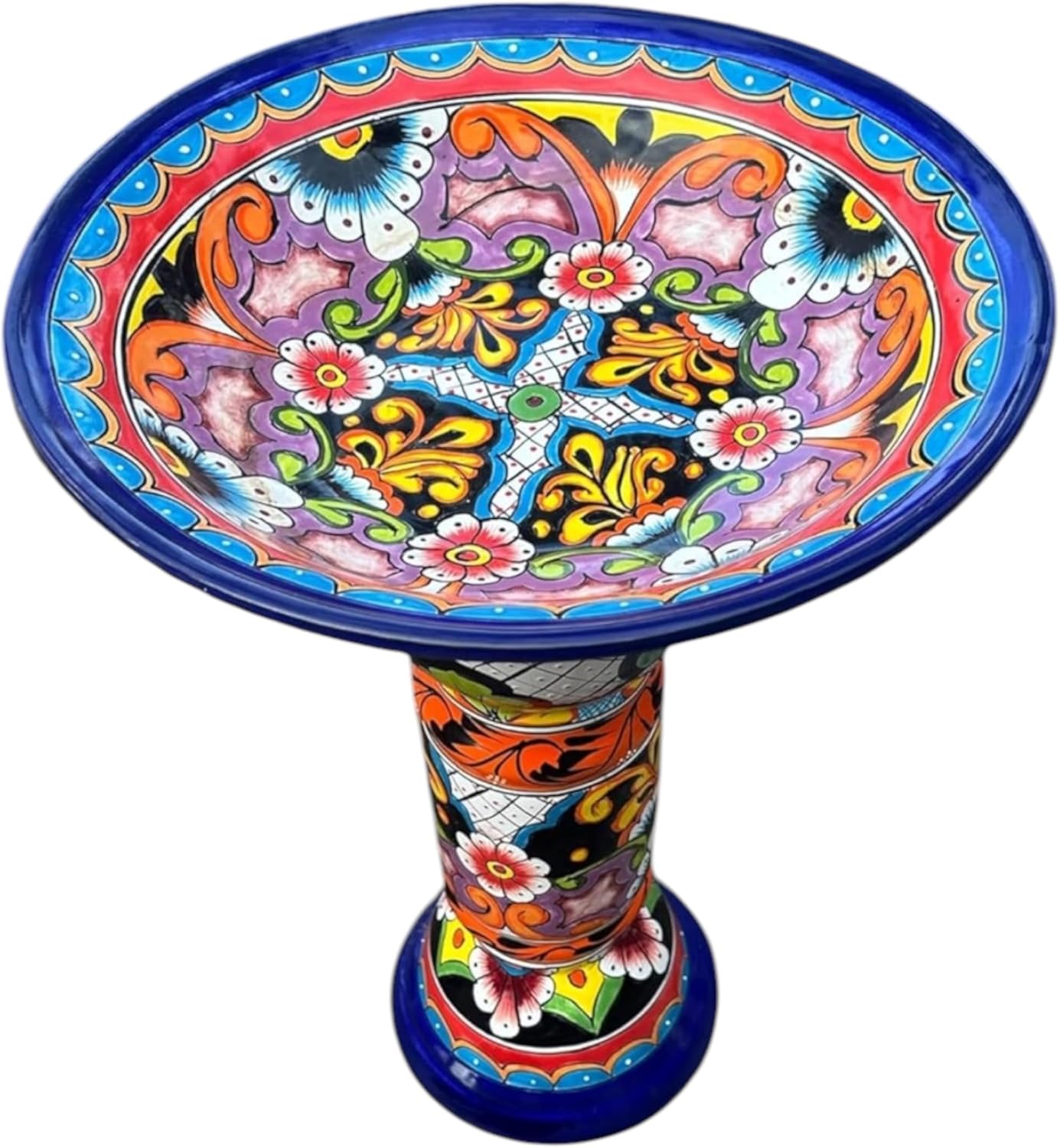 Talavera Birdbath – 27” Hand-Painted Mexican Pottery, Colorful Garden Decor, Outdoor Safe – with or Without Birds (with Birds)