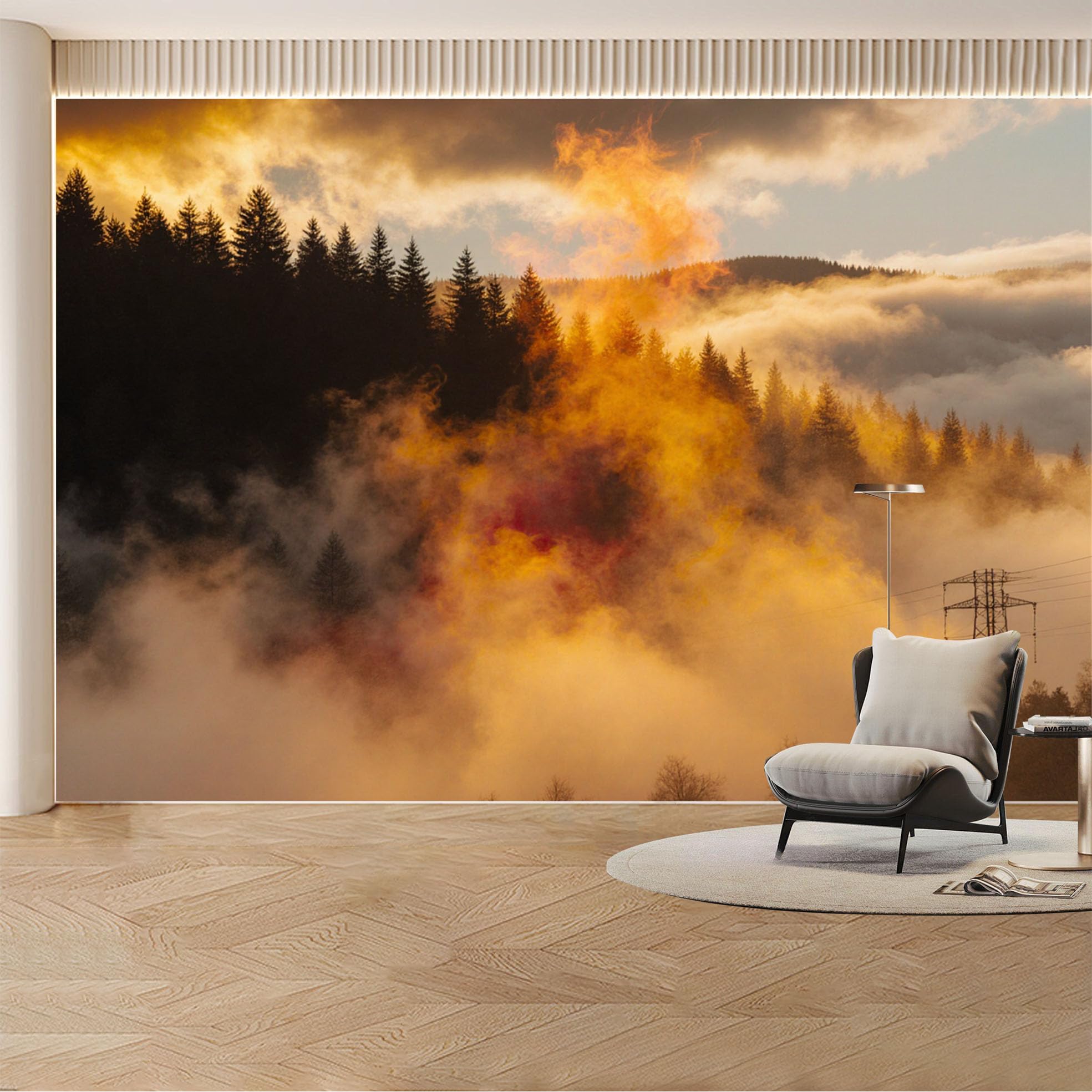 Custom Wall Mural Wallpaper Misty Forest， Landscape Nature Modern Large Wall Art， Sunset Luxury Removable SelfAdhesive Large Photo for Living Room， Bedroom， Office