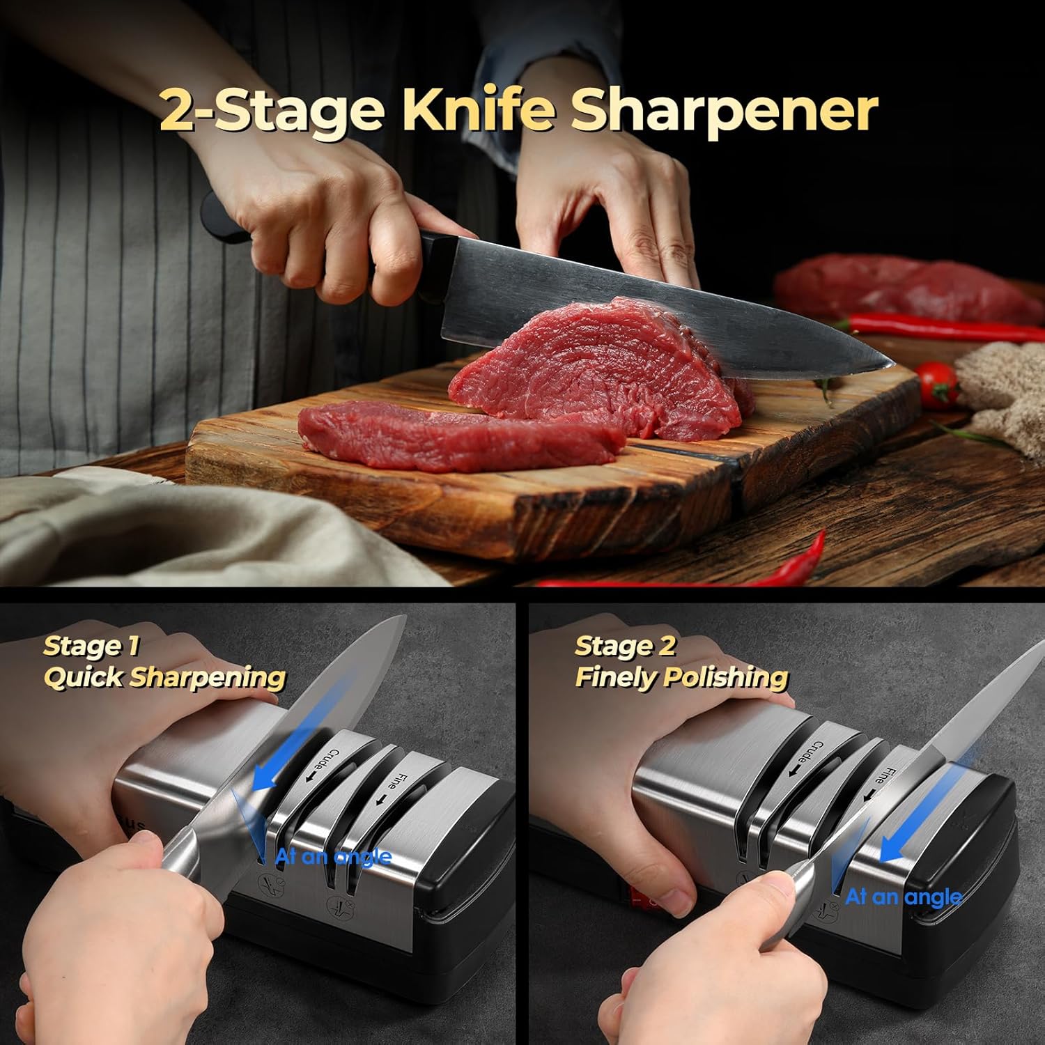 Narcissus Knife Sharpener, Diamond Abrasives Electric Knife Sharpener for Stainless Steel and Ceramic Knives, with Scissors Sharpener & Metal Dust Collection Box, Quick Sharpening & Polishing, Silver