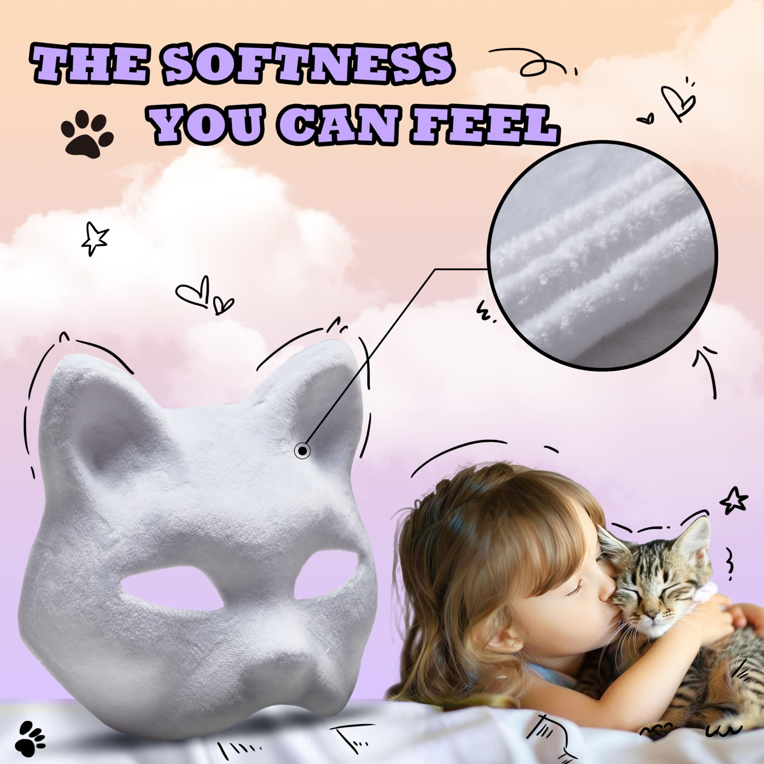 Kit maschera Therian pre-infeltrita per gatti, base in pile con pelliccia sintetica, rete per gli occhi e tessuto peloso simile a un gatto, infeltrita per te, salta il lavoro disordinato - Kit