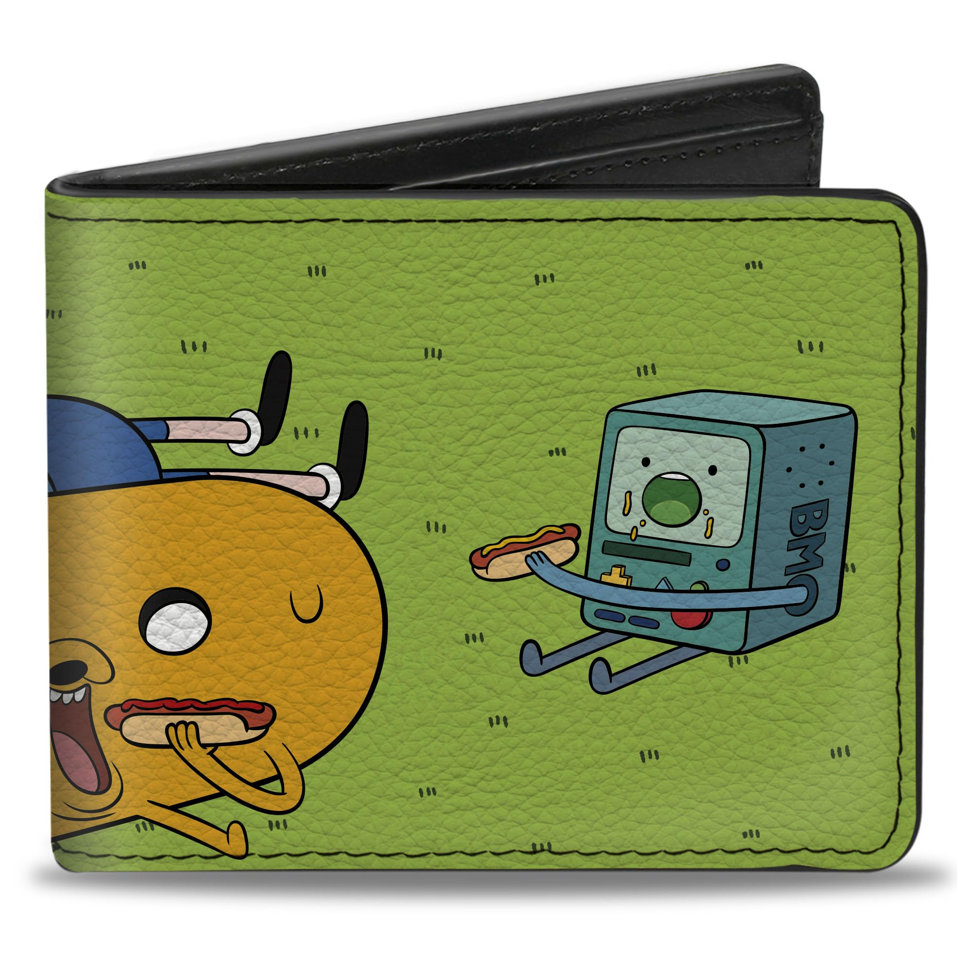 Buckle-Down Cartoon Network Bifold Wallet with Standard Billfold and Card Slots, Adventure Time Jake Finn and BMO Hot Dog Picnic Scene, Vegan Leather