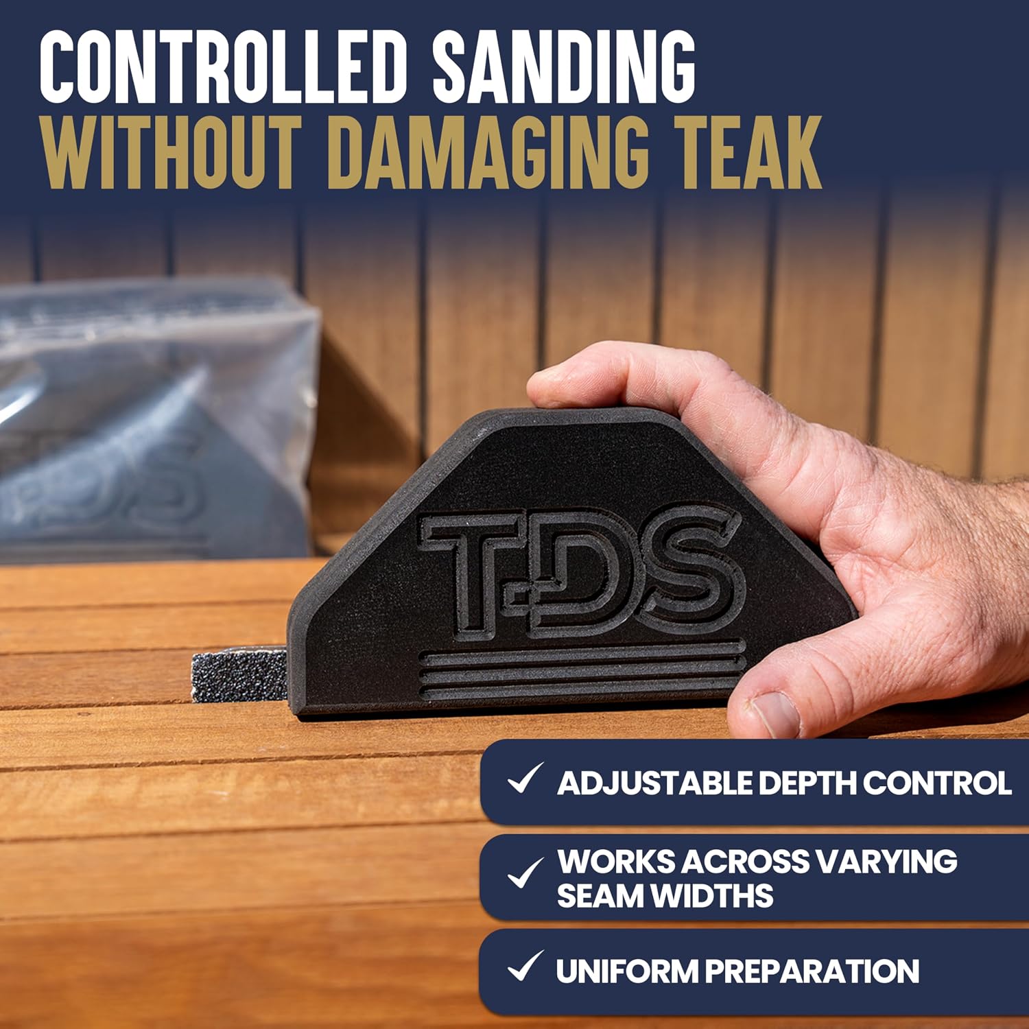 Teak Decking TDS Seam Sander Kit - Adjustable Deck Sander, 6 Strips | Premium Stainless Steel Construction, Corrosion-Proof Finish, 6 Replaceable Sandpaper Strips, Ergonomic Comfort Grip