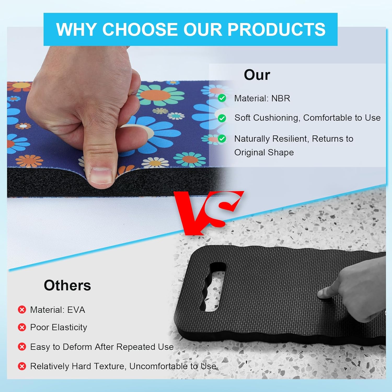 MELOTOUGH Garden Kneeling Pad, 1" Thick Soft NBR Foam Kneeling Pads for Gardening, Cleaning, Work - Lightweight & Comfortable, 15.75"x7.2" (Blue Flower & Black)