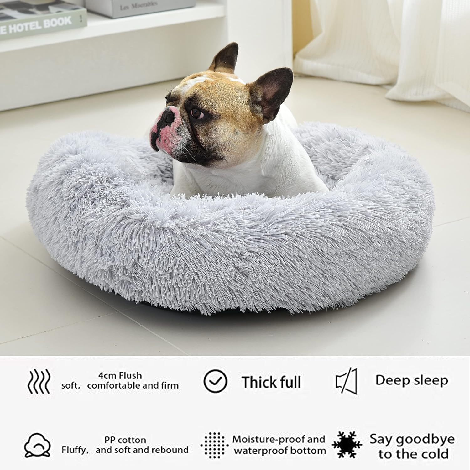 review Gavenia Cat Beds - 27.6''x27.6'' Washable Donut Bed, Plush Cushion, Waterproof Bottom, Calming & Self-Warming, Grey