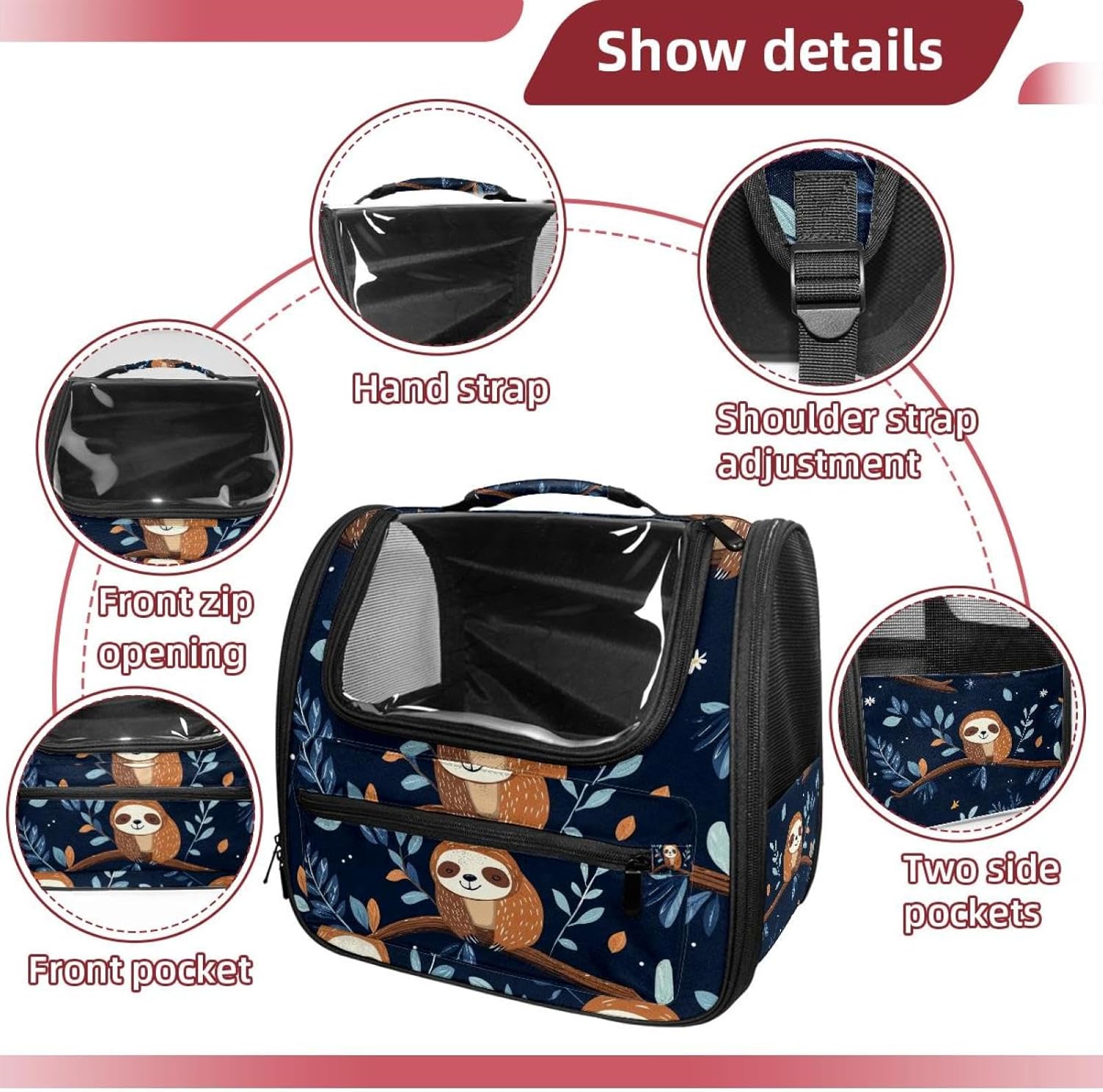 Funny Sloths Pet Carrier Airline Approved Soft Sided Portable Cozy Travel Pet Bag, Car Seat Safe Carrier for Cats and Dogs