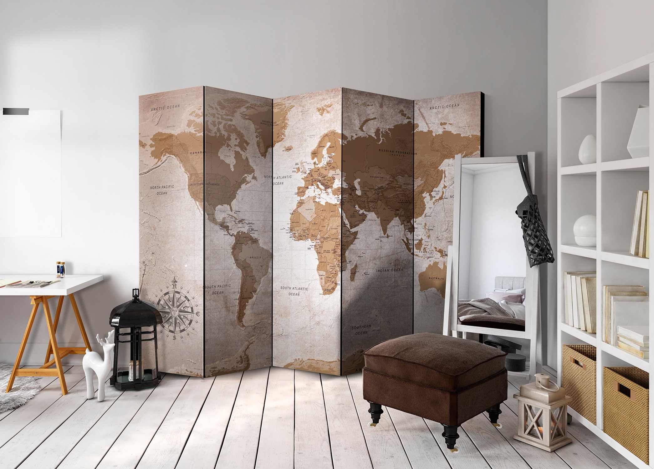 murando - Paravento da Interno, Separe Divisorio, Monofacciale 225x172 cm | 5 Pannelli Decorativi, Stampa su Un Lato, Tela in TNT, Pronto all'Uso, Separatore per Casa e Ufficio, Produzione EU