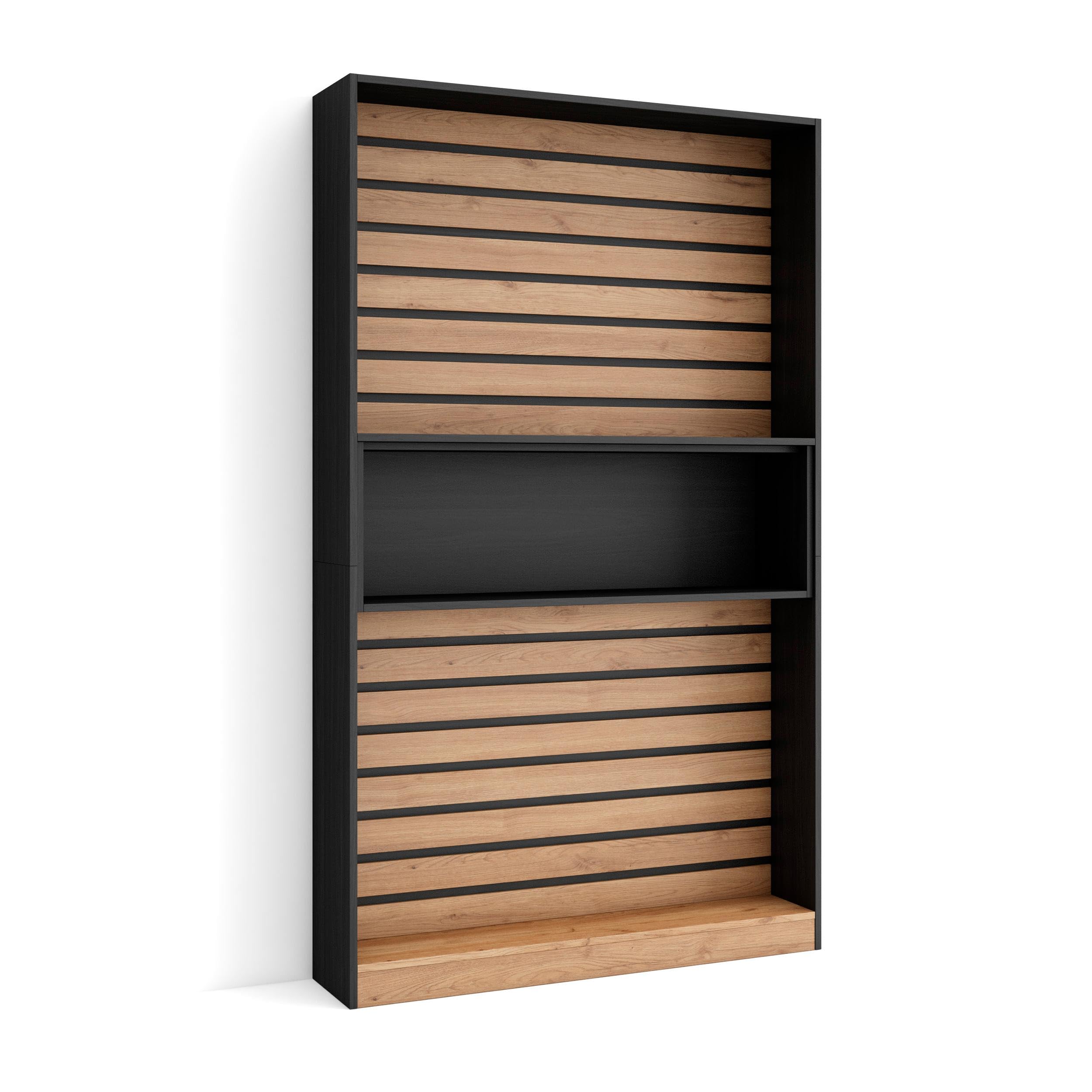 Skraut Home | Librería estantería | Estanteria Libros de Pared | 110x186x25cm | Salón - Comedor - Oficina | con Almacenaje | Estilo Moderno | Roble y Negro