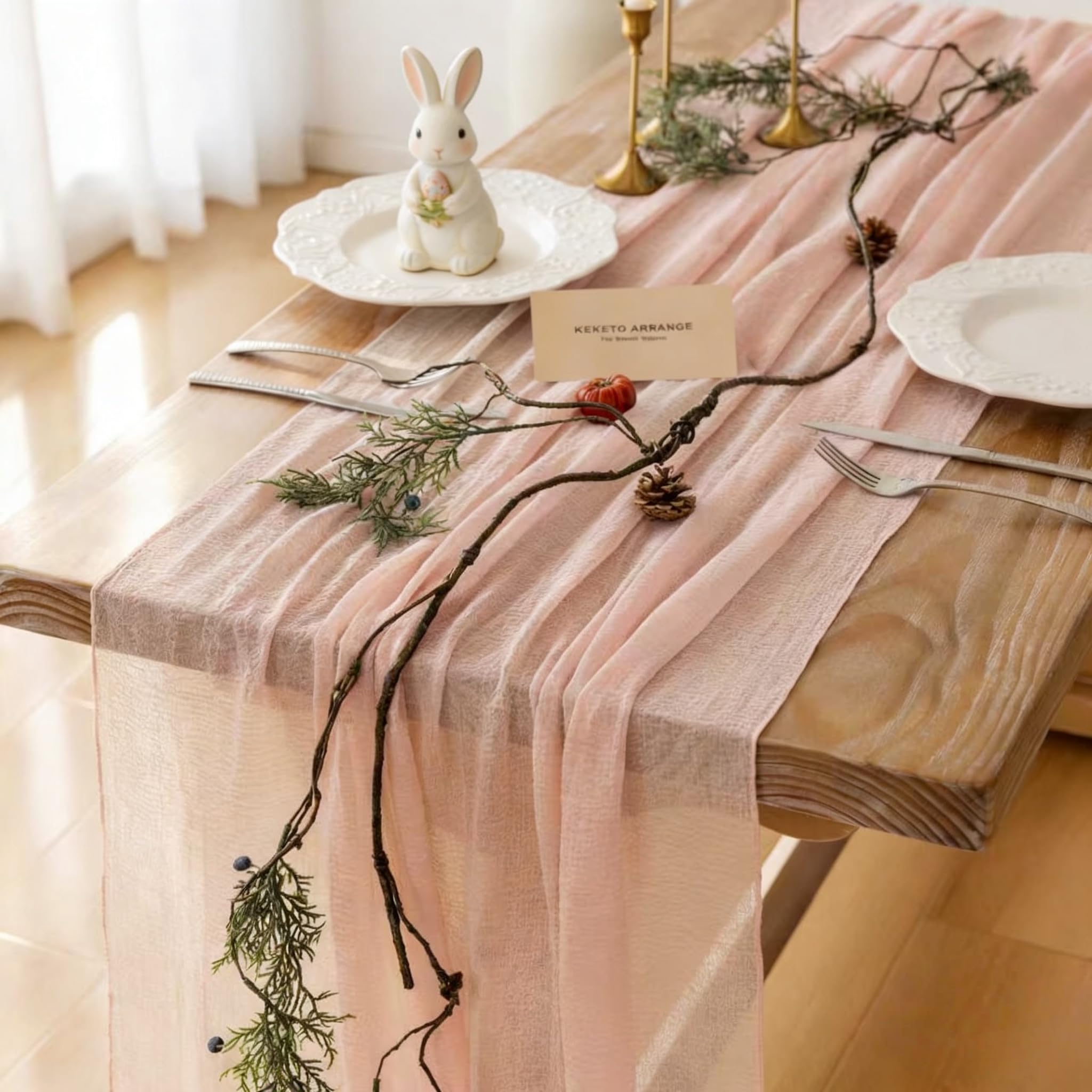 10Pcs Pink Cheesecloth Table Runner 120 Inches for Wedding Party Decor