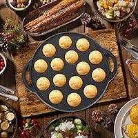 Vista 7 de Cabilock Small 15-Hole Cast Iron Pancake Pan, Round Non-Stick Takoyaki Maker, Black Finish Plate Mold for Poffertje Corn Muffin Biscuit Snail