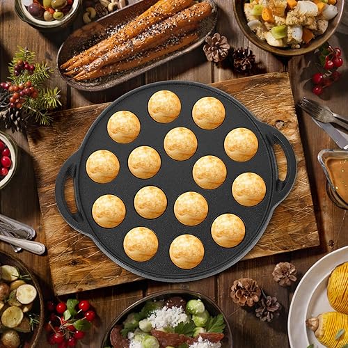 Miniatura 7 de Cabilock Plato de hierro fundido Aebleskiver Escargot Plato de caracol hongo Escargot Plato platos platos 15 compartimentos Snail Pan para hornear
