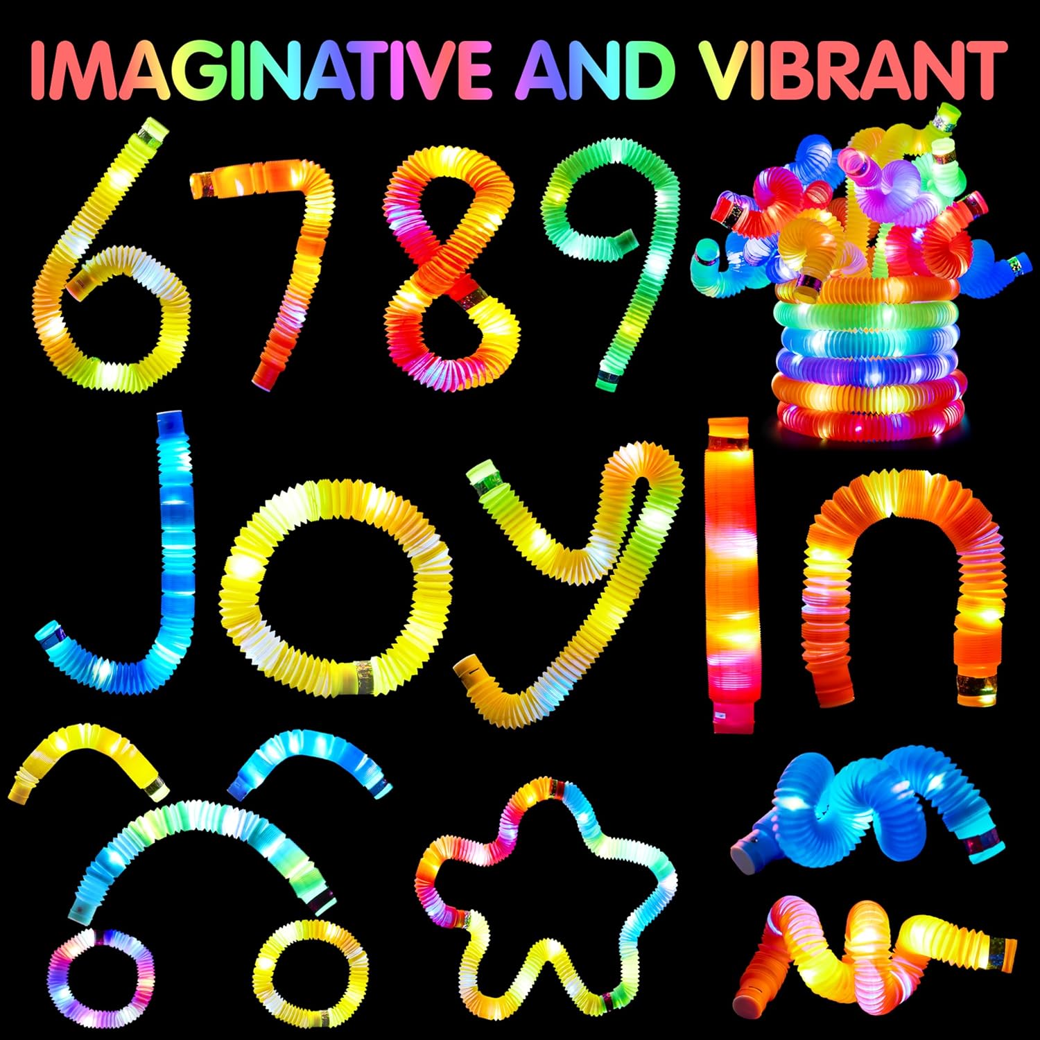 JOYIN 9 Pack Glow Sticks Party Favors for Kids, Light Up Pop Tubes Glow Necklaces Bracelets Party Supplies for Toddlers Boys Girls Birthday Gifts, Valentines Goodie bags - Image 4