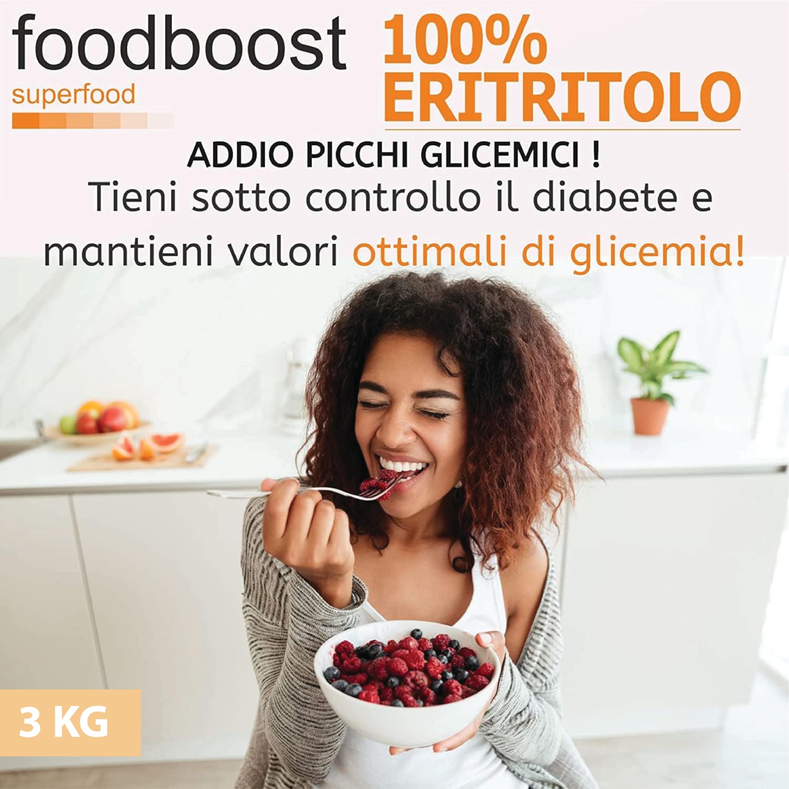 Eritritolo 3Kg foodboost, sostituto dello zucchero, 0kcal - 100% Puro, stesso potere dolcificante dello zucchero da cucina, adatto per diabetici e diete ipocaloriche o bilanciate - 3kg BULK
