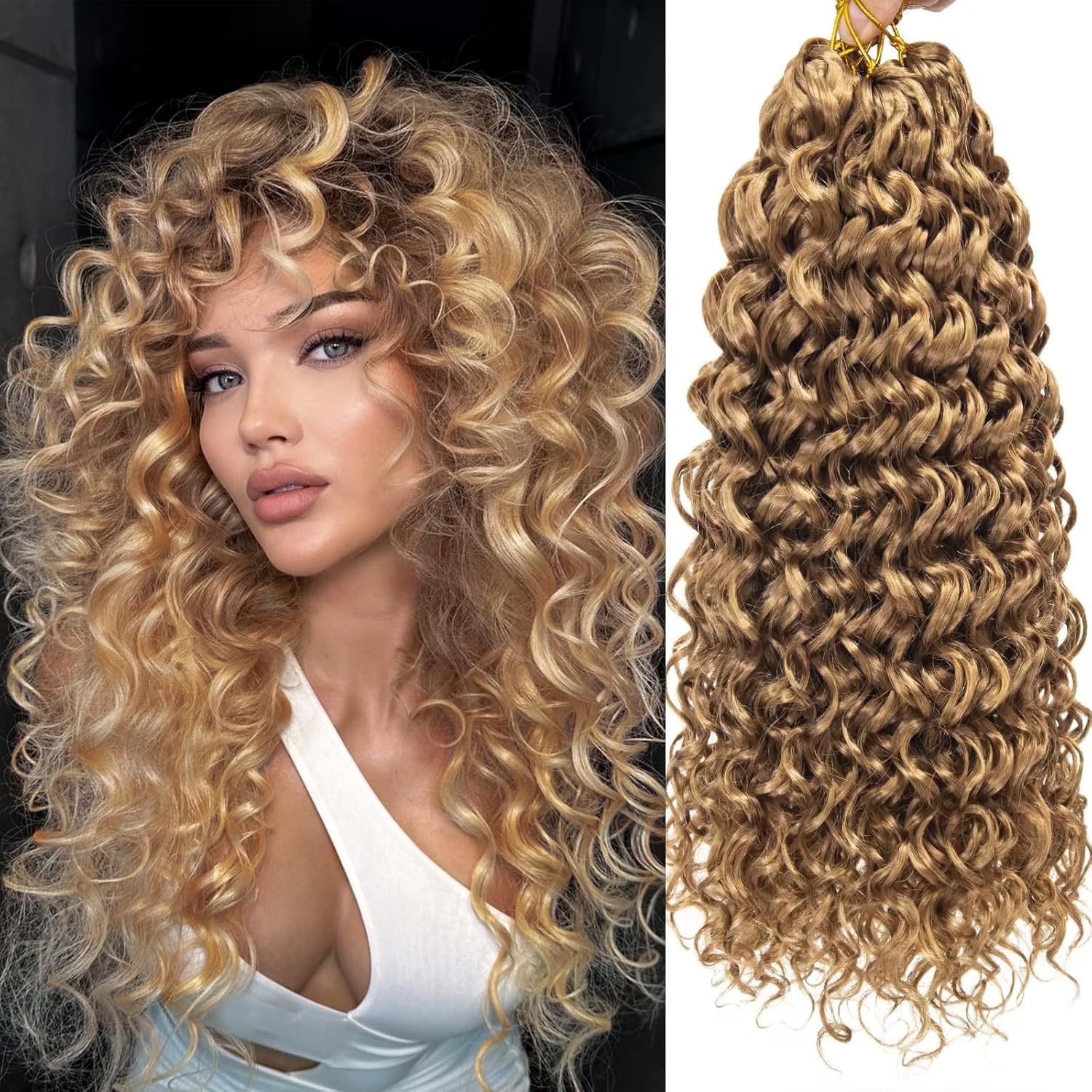 Crochet Hair for Black Women Pre-Separated Human Crochet Hair Water Wave Crochet Human Hair Extensions Curly Feather Crochet Human Hair (#27-50g, 20 Inch)