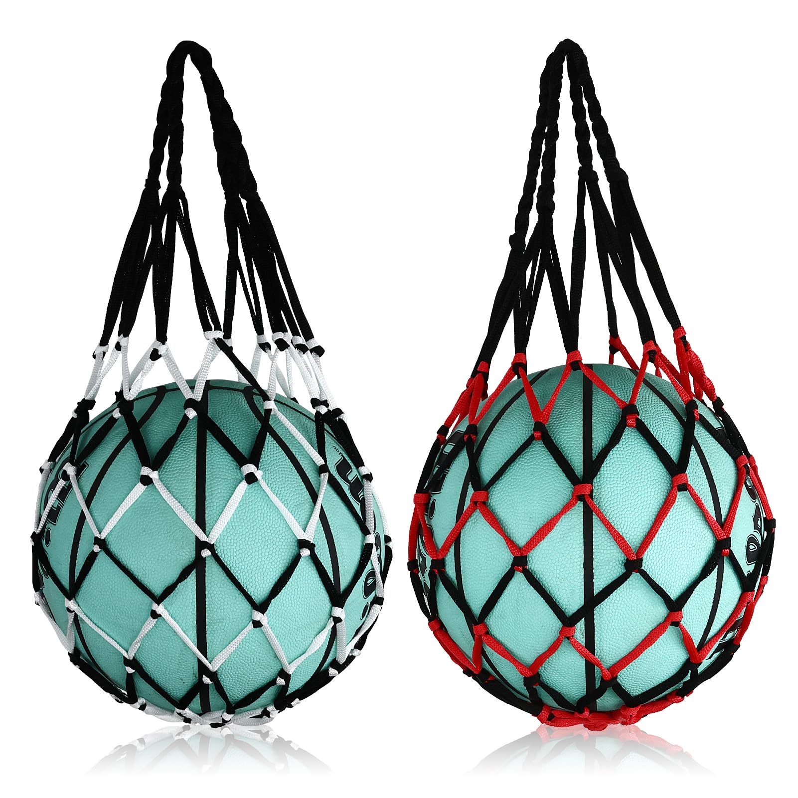 Bolsa para Balón de Fútbol, Red para Balones, 2 Piezas, Negro Rojo + Negro Blanco