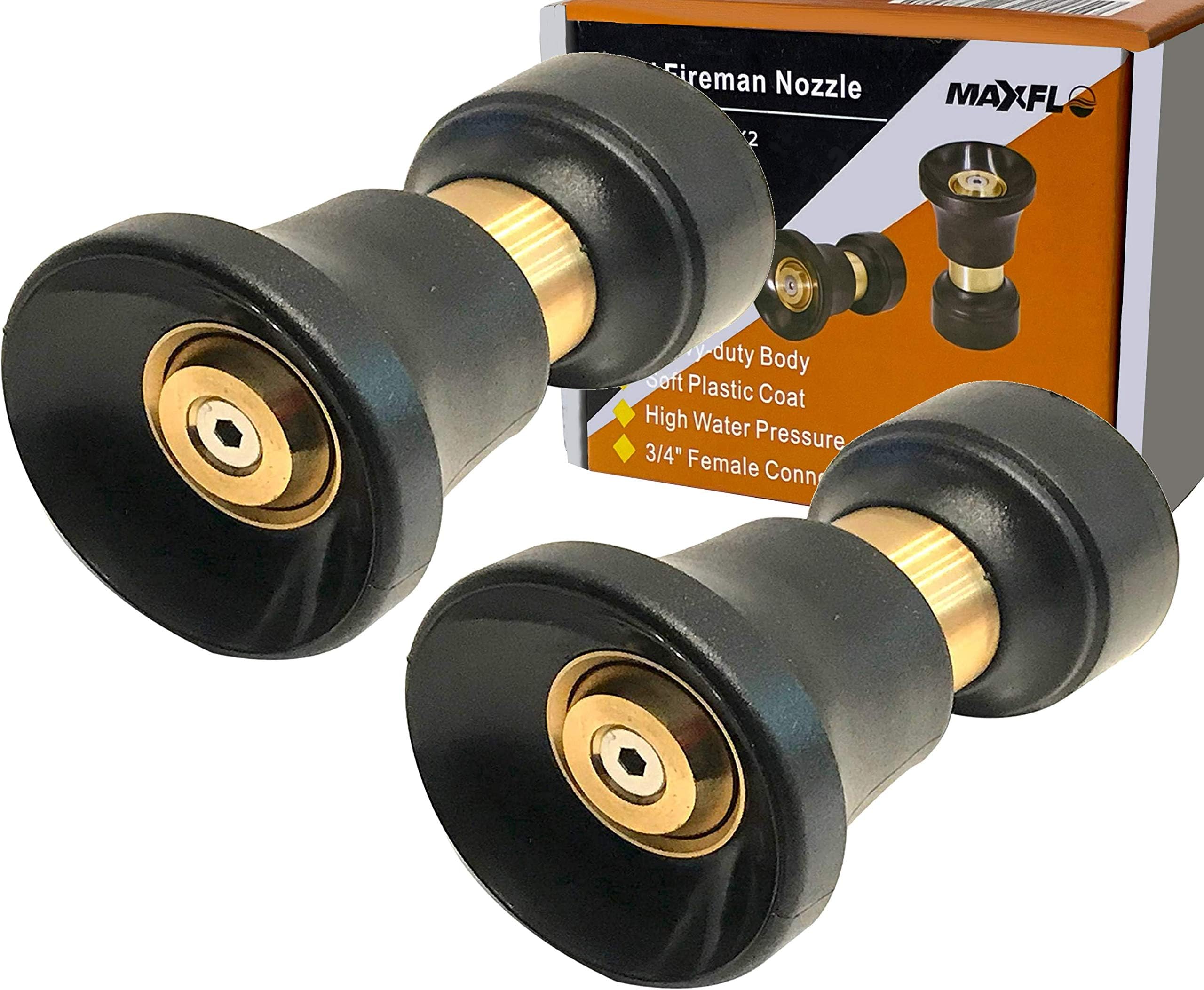 Fireman Style Hose Nozzle 2 Pack Combo | Heavy Duty Hose Spray Nozzle | Garden Hose Nozzle | Water Hose Nozzle | Brass Hose Nozzle | Spray Nozzle for Garden Hose | Universal Fit Garden Hoses