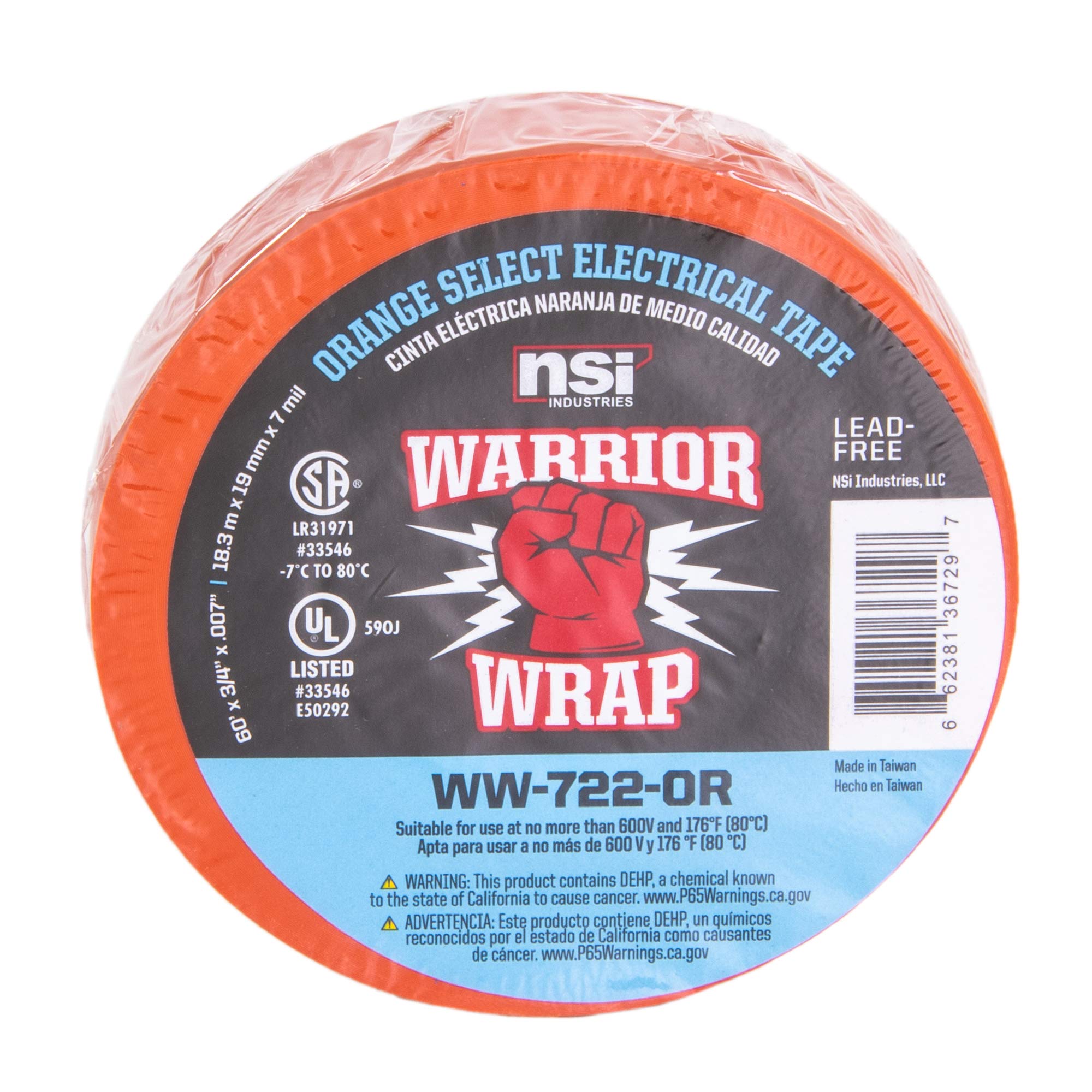 WarriorWrap Select 3/4 in. x 60 ft. 7 mil Vinyl Electrical Tape, Orange