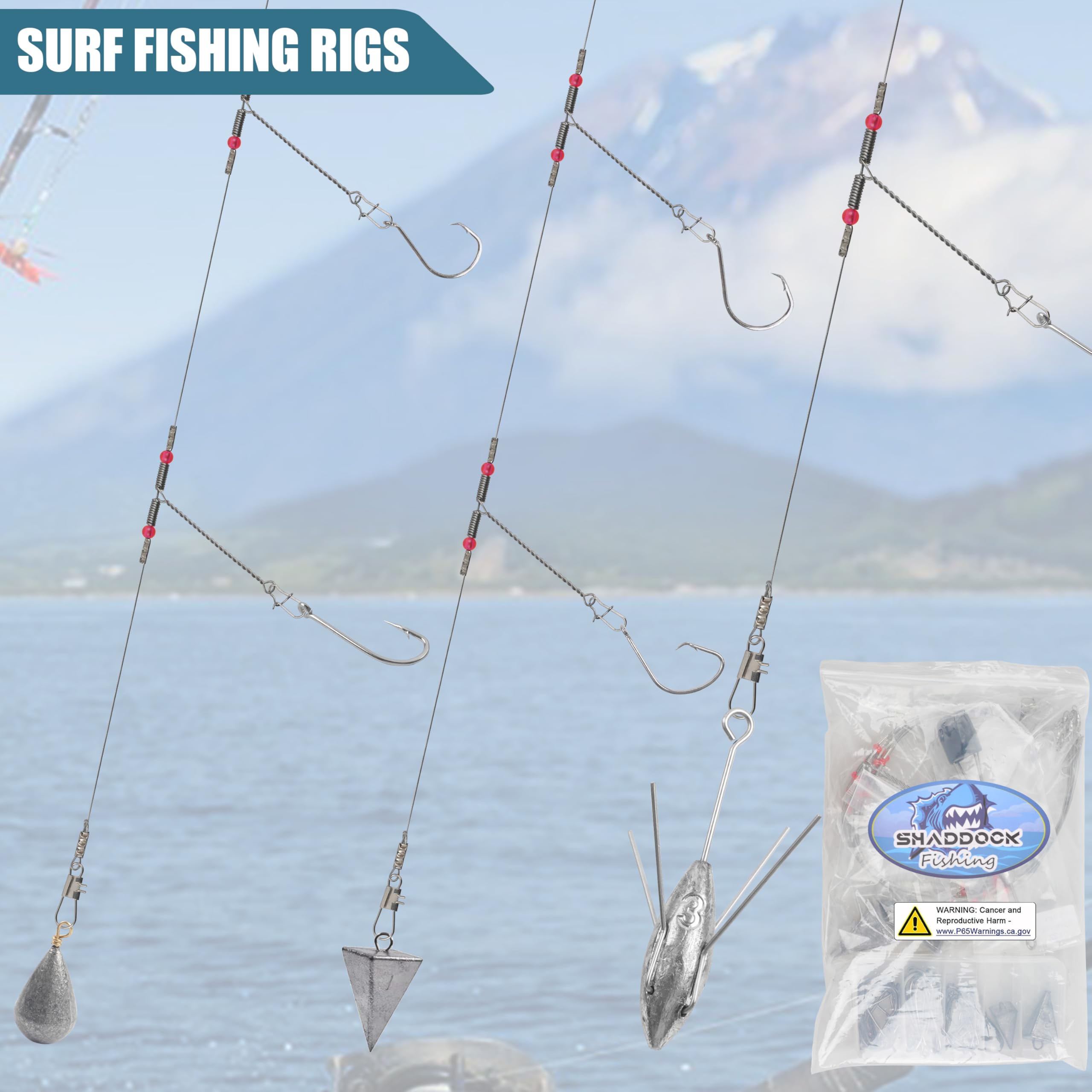 Kit d'accessoires de pêche en eau salée, 54 accessoires de pêche en forme de pyramide, de basses, de spoutnik, de pieuvre, de cercle, crochets en J et de perles pivotantes