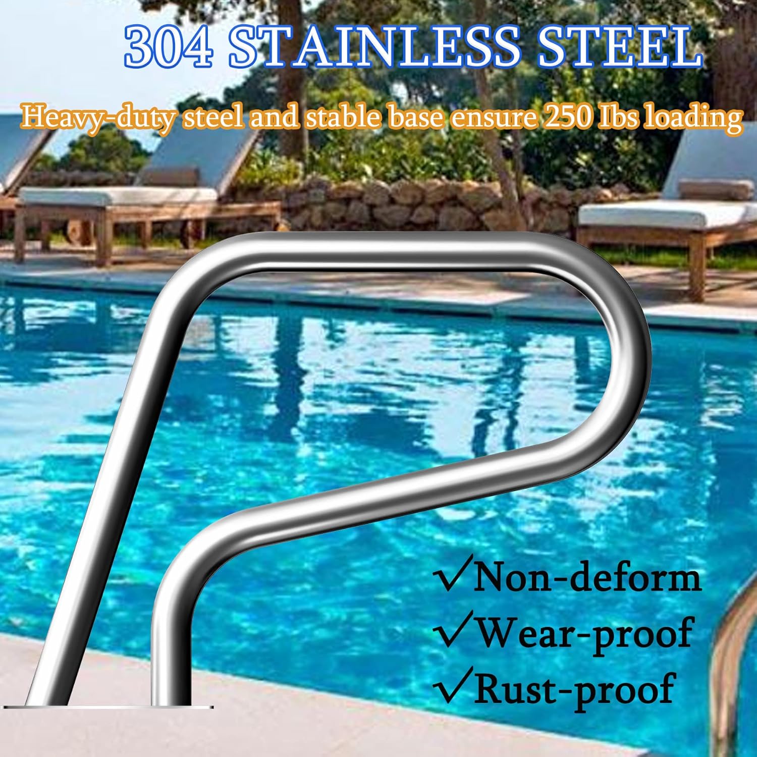 Pool Handrail Swimming 30x22 Inch,304 Stainless Steel Perfect Handle Swimming Pool Stair Rail with Blue Grip Cover 4-Bend Handrail for Inground Pools