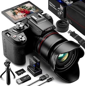 NBD Appareil Photo 8K 64MP, Autofocus, Zoom 16X, Noir, 2 Batteries, 32Go