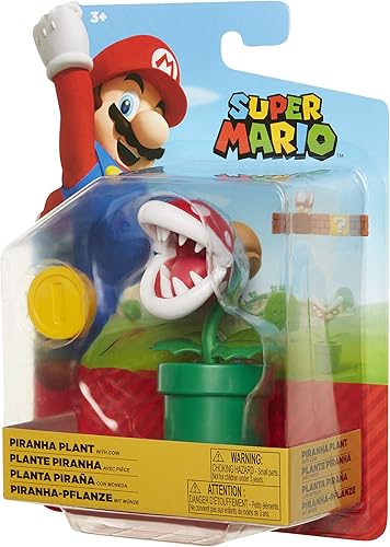 Miniatura 10 de World of Nintendo Super Mario Piranha Plant Figura articulada de 4 pulgadas con moneda