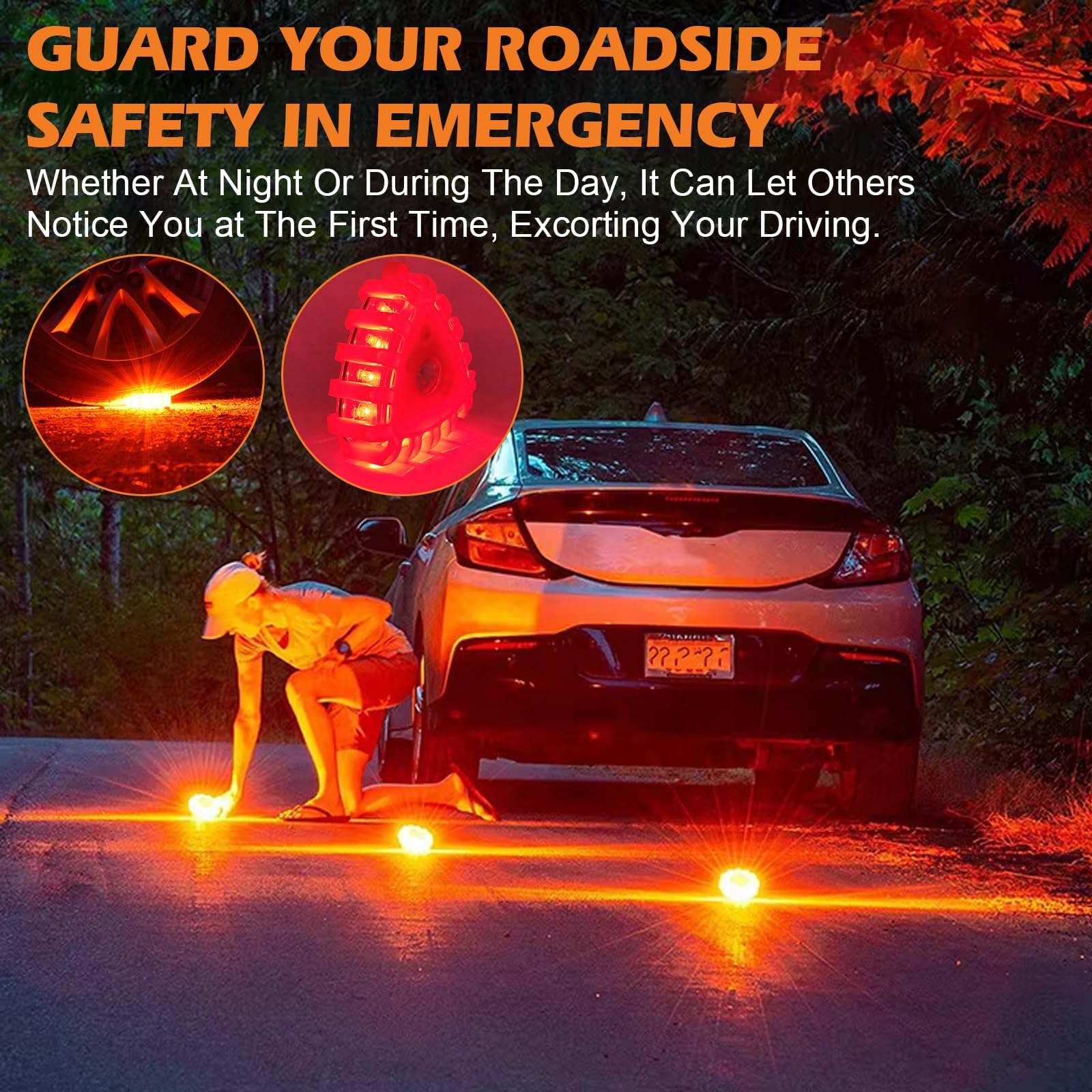 6 luces de advertencia de color naranja, con 9 modos de parpadeo, imán y gancho plegable, resistente al agua y al polvo, para emergencias de vehículos, obras de construcción, exteriores
