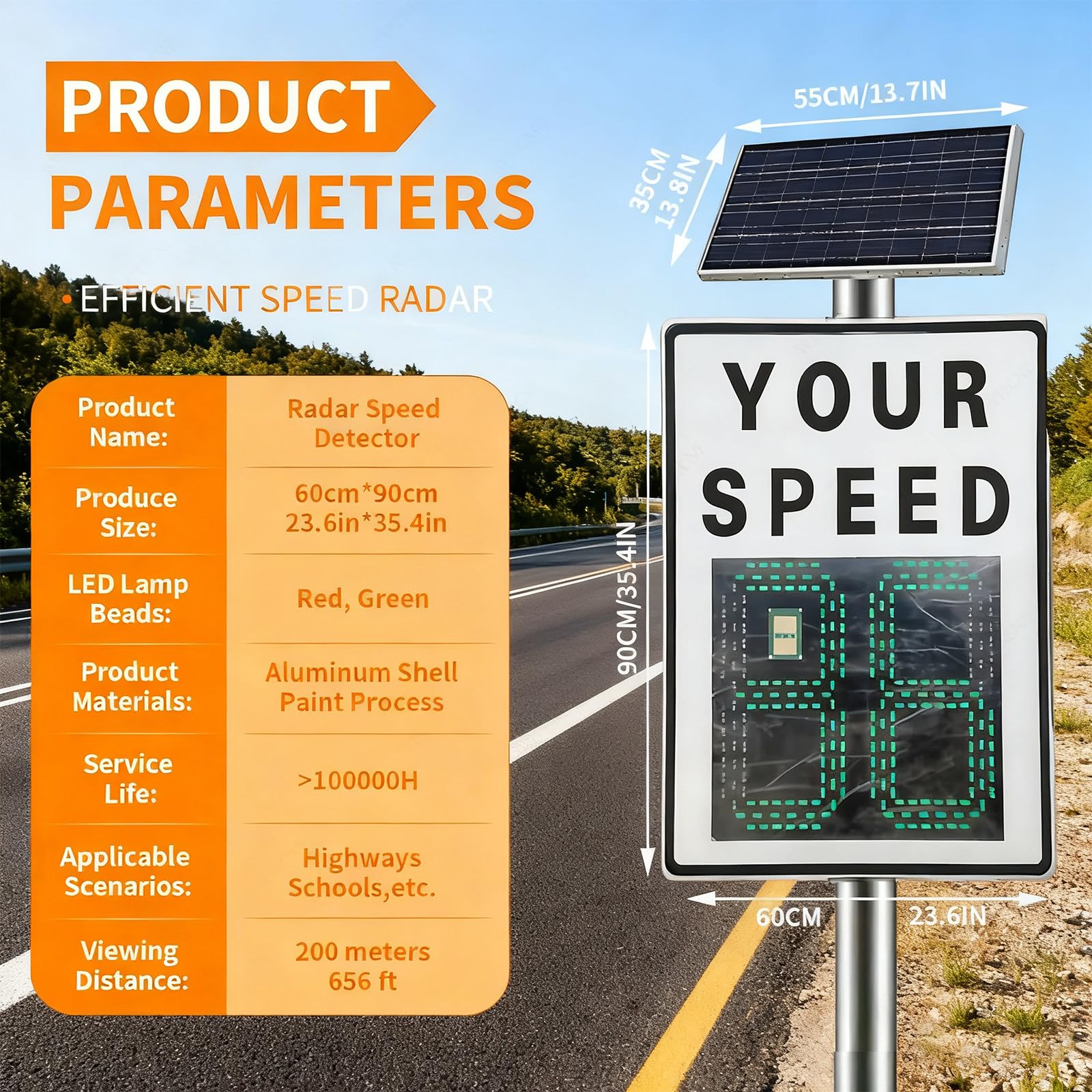 Señal de tráfico con Radar de Velocidad, 24×35 Pulgadas, Detector de límite de Velocidad Solar con Accesorios