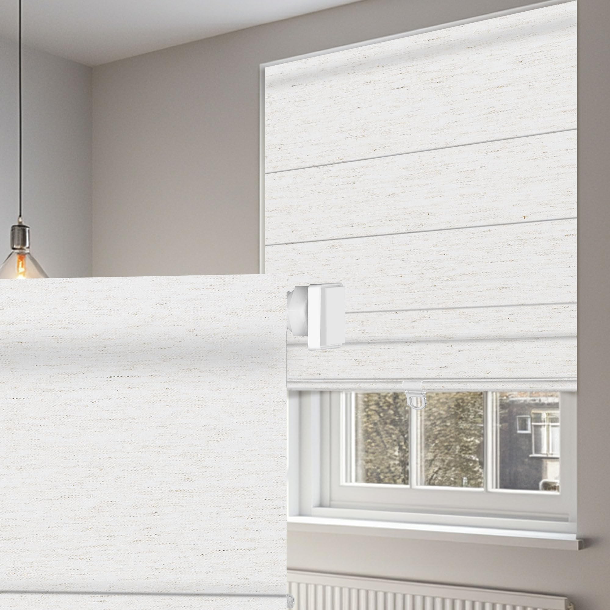 BERISSA No Drill Cordless Roman Shades for Window, Blackout Roman Blinds Room Darkening Roll up Blinds Easy Install Linen Roman Window Shades for Inside Mount,Custom Size,Linen White