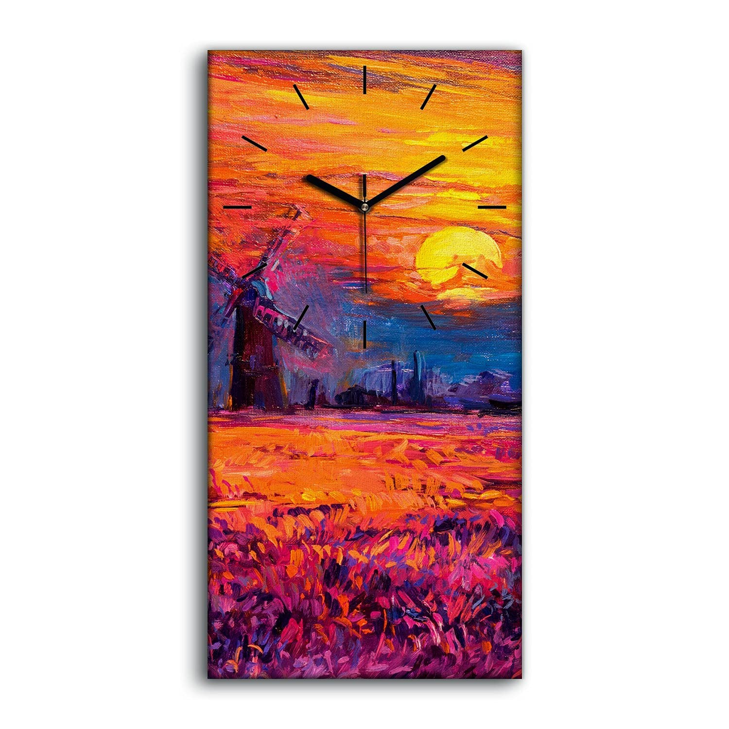 Horloge sur toile haut de gamme Fleur de Ciel avec aiguilles noires au design épuré
